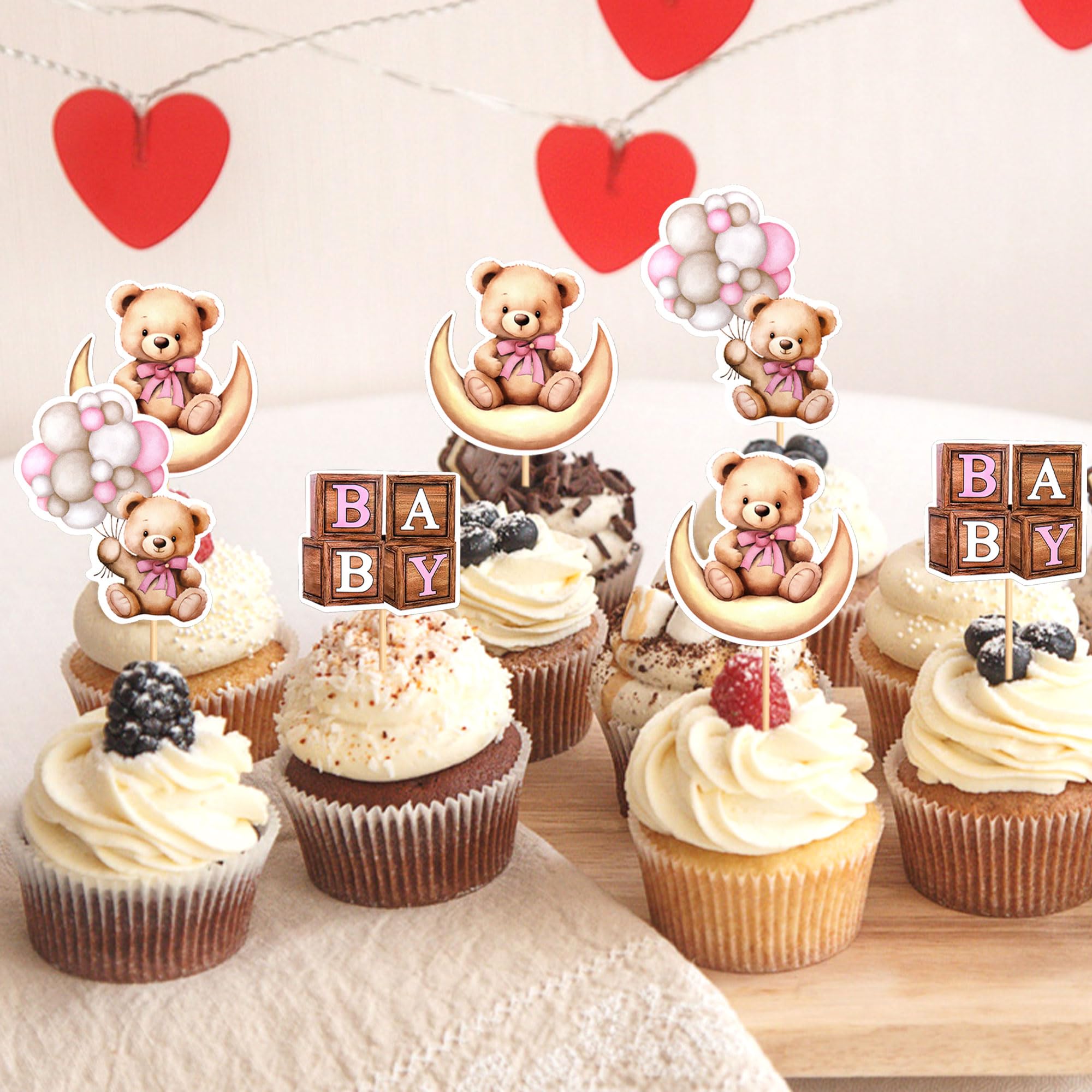 Cyodoos 36 PCS Bear Cupcake Toppers Baby Shower We Can Bearly Wait Cake Topper Cupcake Decorations
