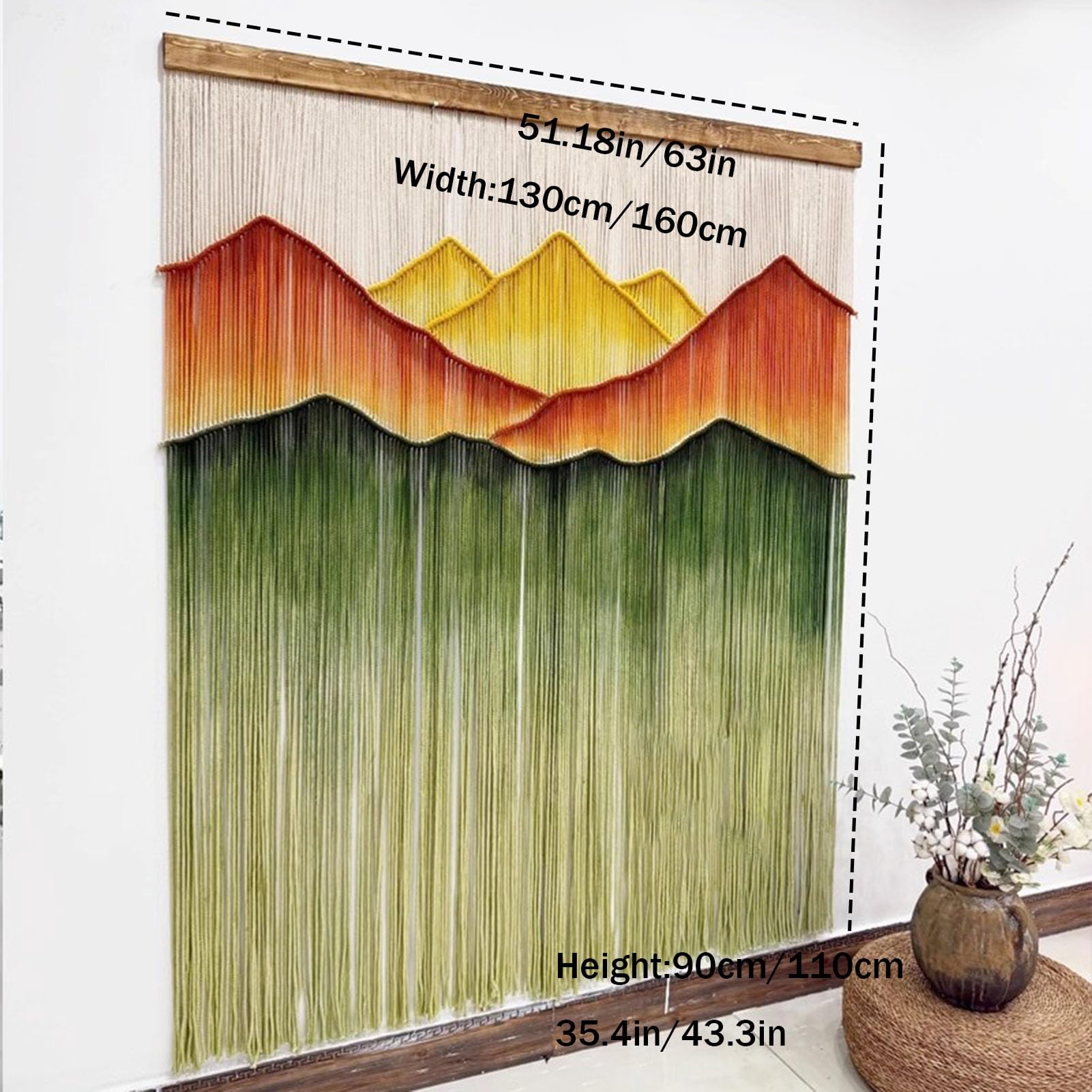 Tapiz de macramé para colgar en la pared, tejido a mano, bohemio, con borlas de algodón, para sala de estar y dormitorio