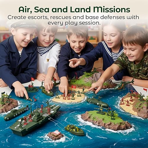Miniatura 3 de 3 otters 360 piezas Juego de soldados del ejército de 360 piezas, juguetes de soldados de plástico del ejército con portaaviones militares,