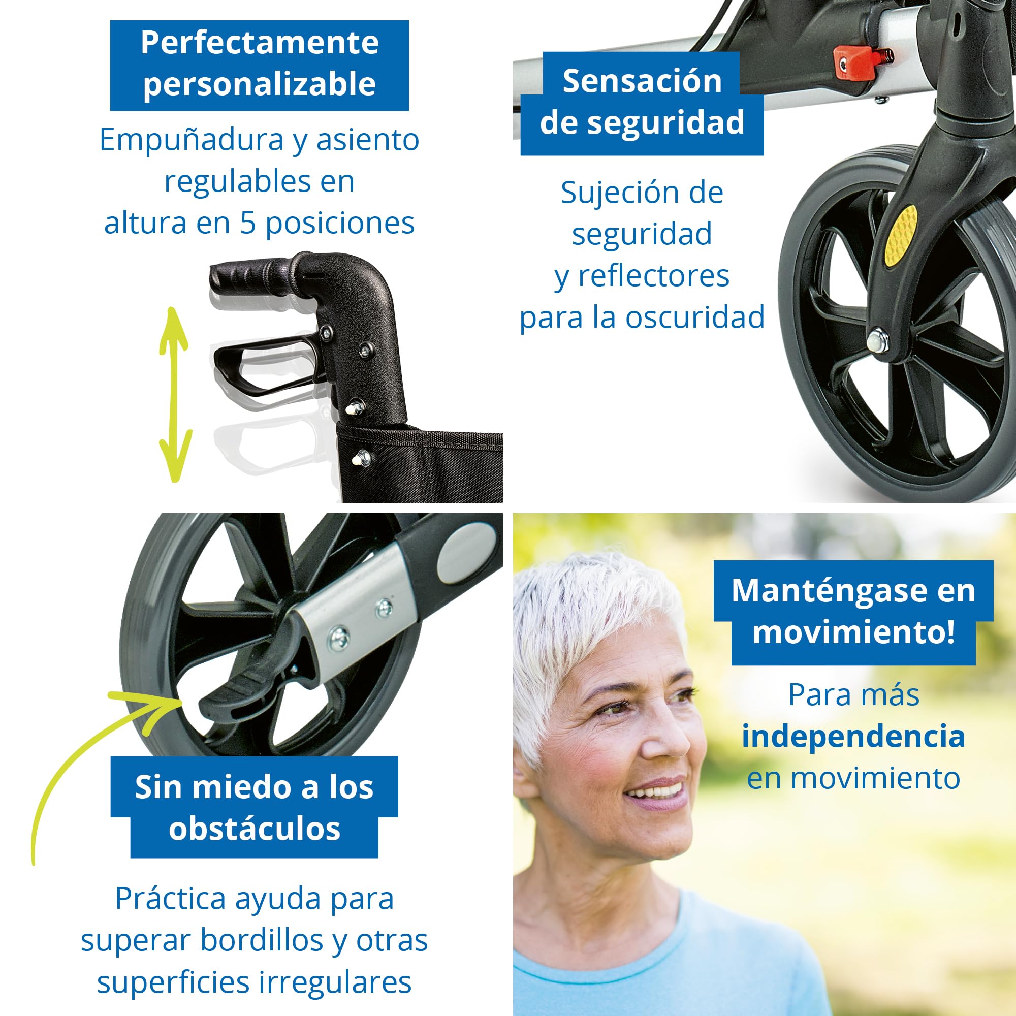 WEINBERGER leichter klappbarer Alu-Rollator all-Inclusive mit Tasche Stockhalter Bremsen, Leichtgewicht nur 7,3 kg, höhenverstellbar, Gehwagen Gehhilfe Reiserollator, Farbe Silber-Schwarz, 48911