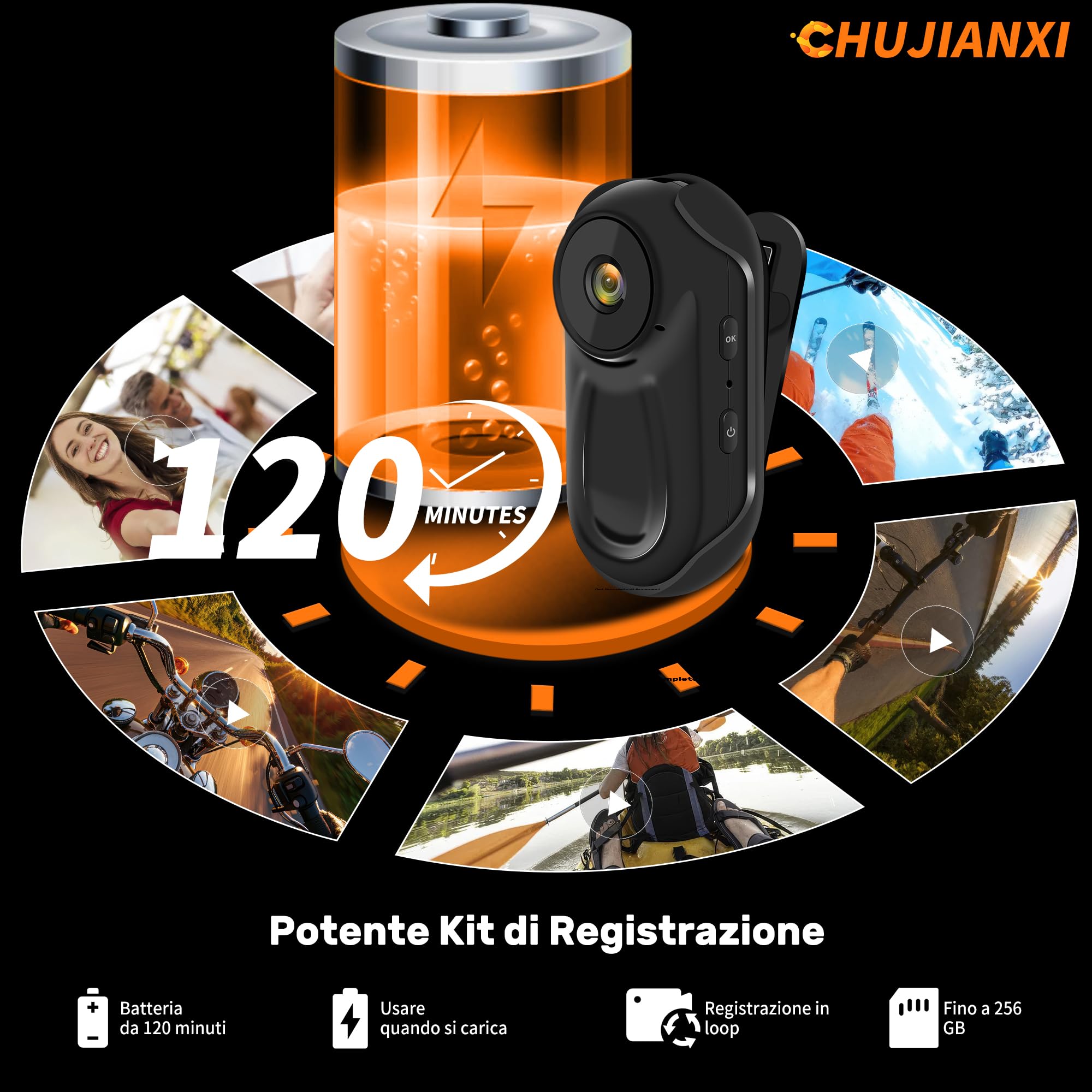 Mini Action Cam 1080P,Thumb Body Cam con Display da 0,85 Pollici,Portatile Bodycam,Indossabile Videocamera da Pollice,Mini Action Camera e Accessori Fotocamera(Nero)