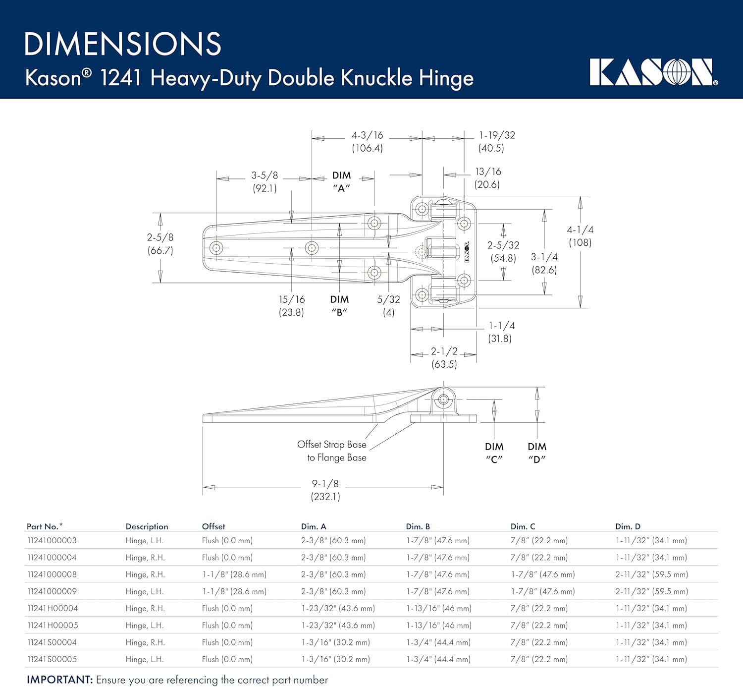 Kason 1241 Heavy Duty Double Knuckle Hinge (11241000004)
