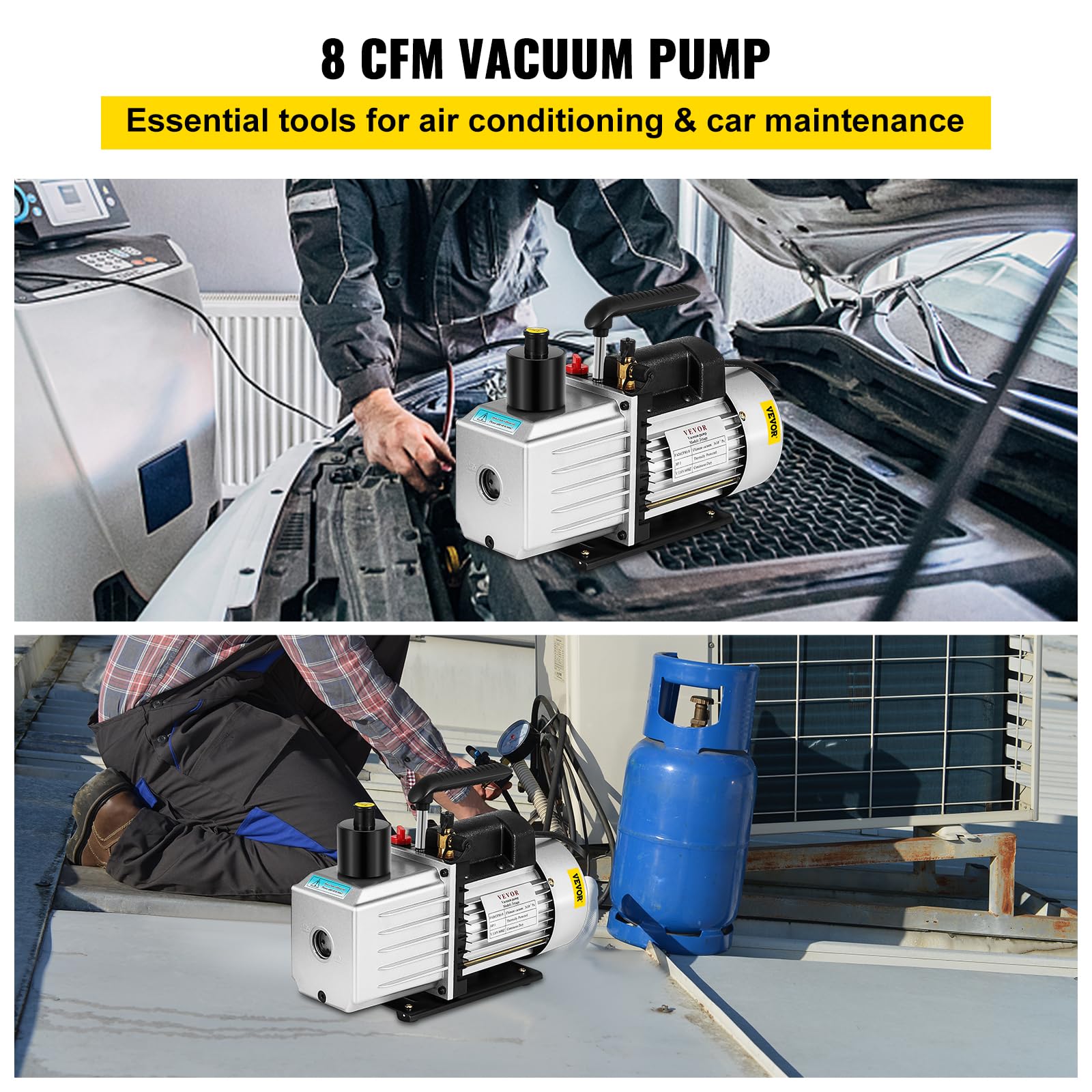 VEVOR Vakuumpumpe 8 CFM 3/4 HP Zweistufige Klimaanlagen-Vakuumpumpe 220V 0,3 PA Ultimatives Vakuum Kältemittel HVAC Werkzeug für Automobile Reparatur Vakuum Evakuierung