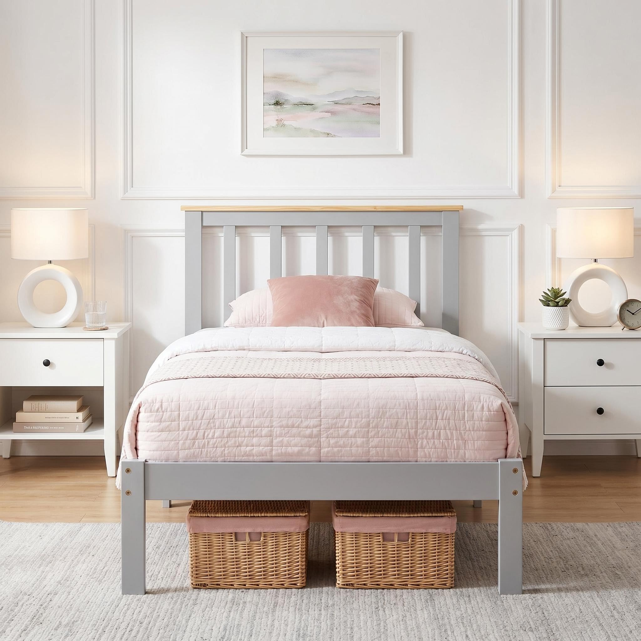 Panana Solid Pine Wood Single Bed Frame 3FT Wooden Bed for Adults, Kids, Teenager, Grey+Wood, 90 * 190cm — image 1