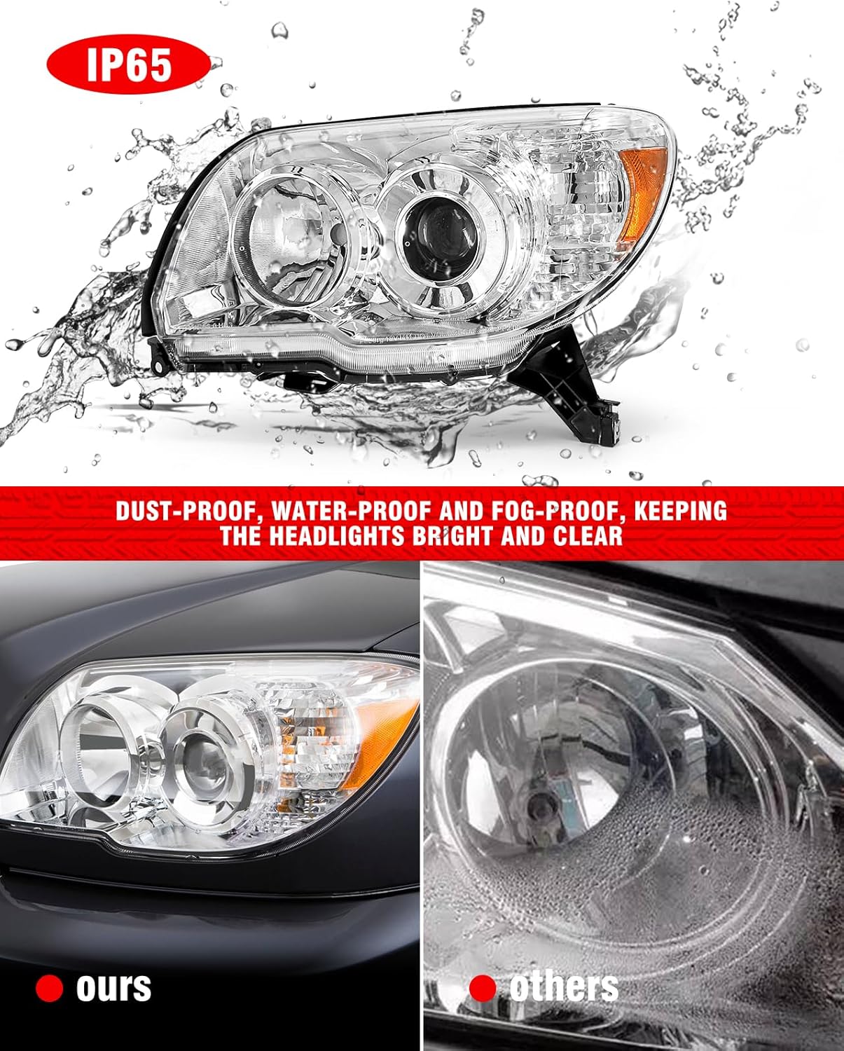 Headlight Assembly for Toyota 4Runner 2006 2007 2008 2009 Projection Headlamp Chrome Housing Amber Reflector Driver and Passenger Side (Bulb Not Included)（W/O Bulbs）