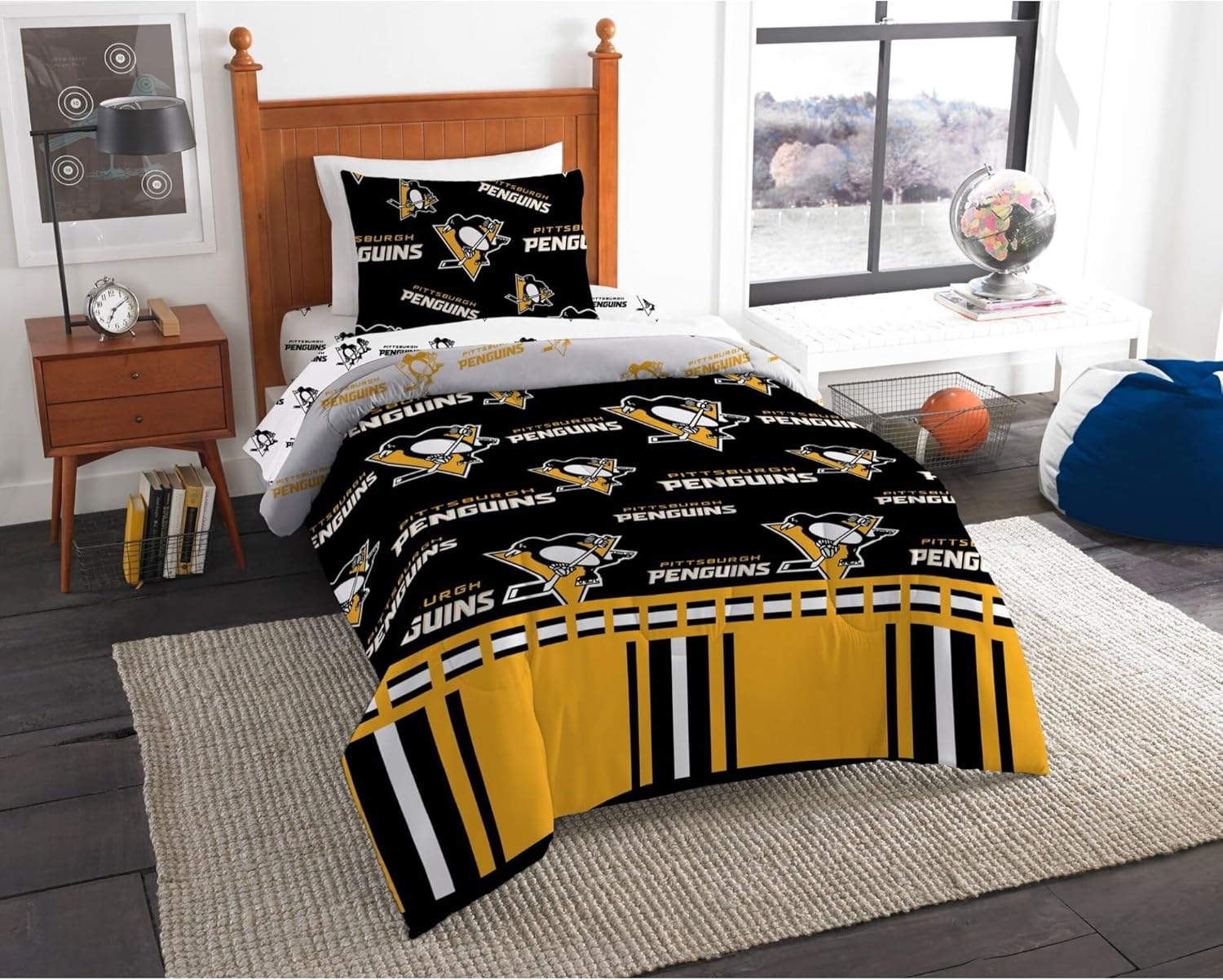 Northwest NHL Pittsburgh Penguins Unisex-Adult Rotary Bed in a Bag Set, Twin, Rotary
