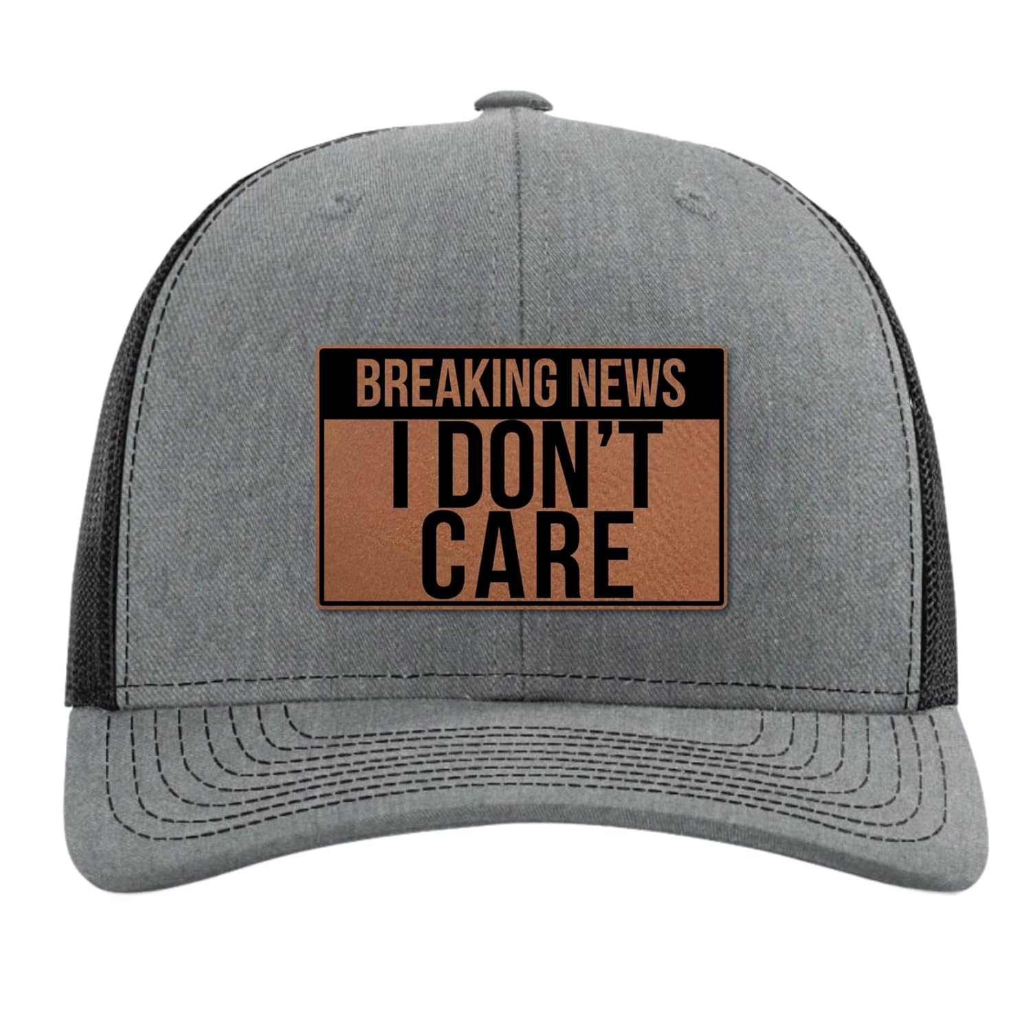 Breaking News I Don't Care Hat - Funny Hats For Men Women - Sarcastic Joke Humorous Hat For Adults - White Elephant Gifts For Adults - Richardson 112 Tucker Hat - Journalist News Report Gift (Breaking News) - Main View