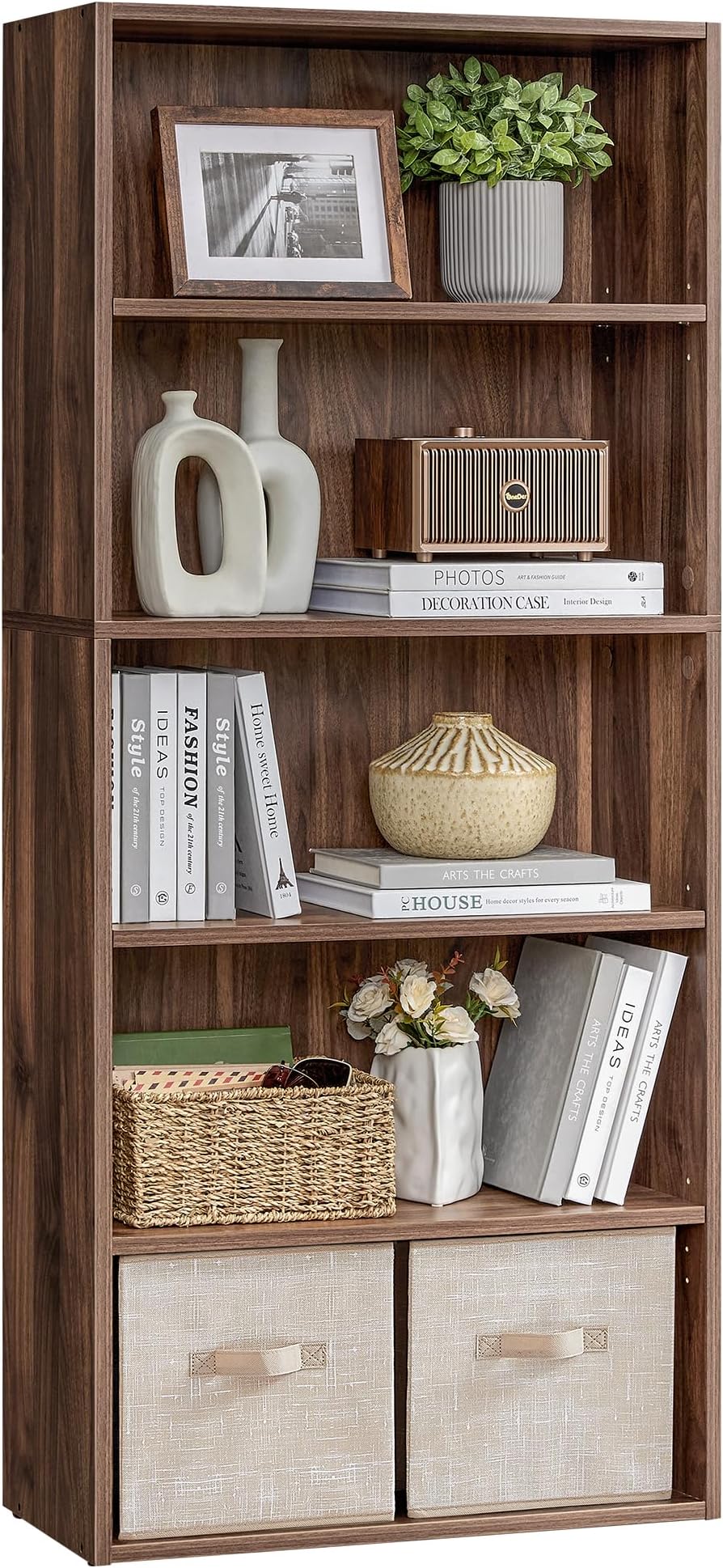 Custos Collection - Bookshelf, 5-Tier Bookcase, Book Shelf, Open Storage Shelf, 9.4 x 23.6 x 52.8 Inches, for Living Room, Home Office, Dinning Room, Natural Walnut ULBC165K01