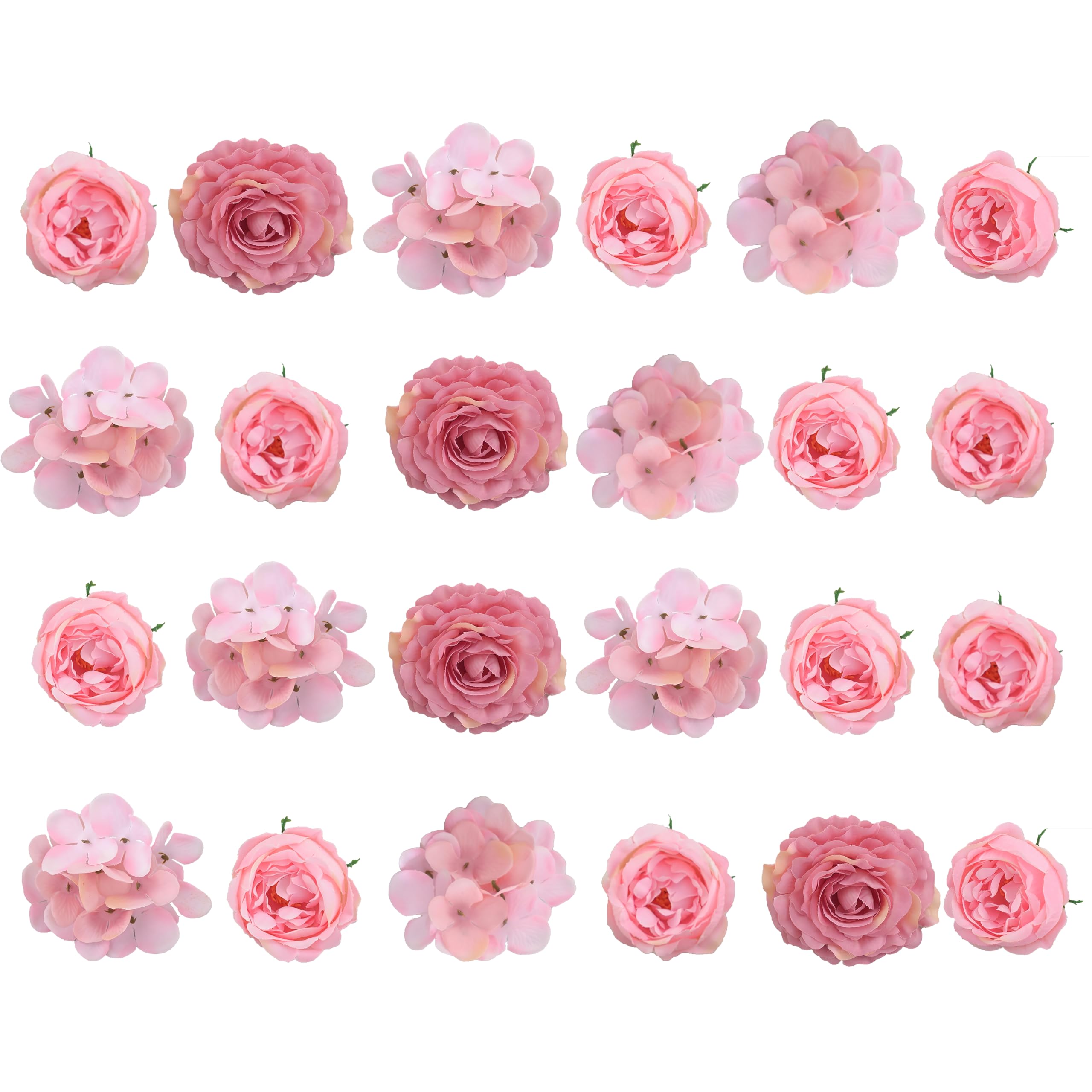 DABAOOU 24Pcs Artificial Flower Heads Fake Flower with Stems Silk Faux Flowers Craft Peony Rose for DIY Table Decorations Arrangement Wedding Party Cake Hair Home Decor (pink)