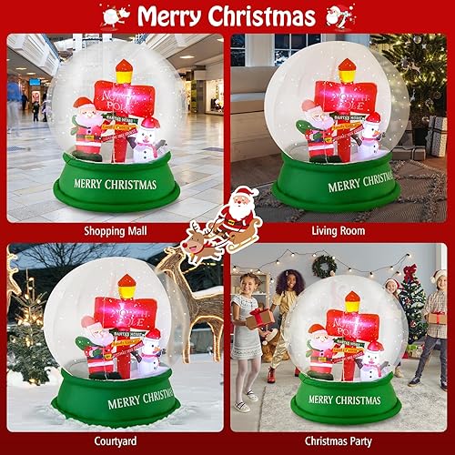 Miniatura 8 de Tangkula Globo de nieve inflable de Papá Noel de 4.2 pies, bola de cristal iluminada con Papá Noel, muñeco de nieve y señal de tráfico, luces LED