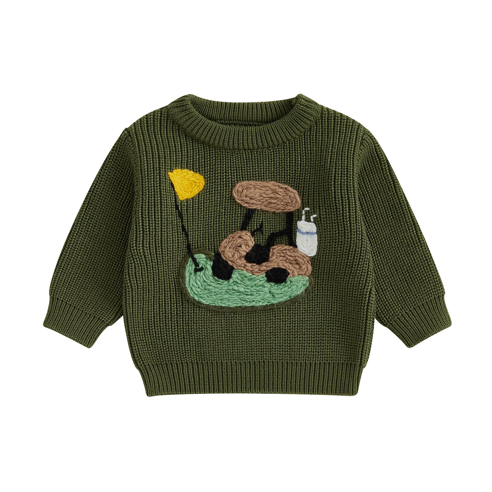 Toddler Baby Girl Boy Knit Sweater Golf Outfits Long Sleeve Blouse Pullover Oversized Sweatshirt Winter Clothes (Army Green, 0-3 Months)