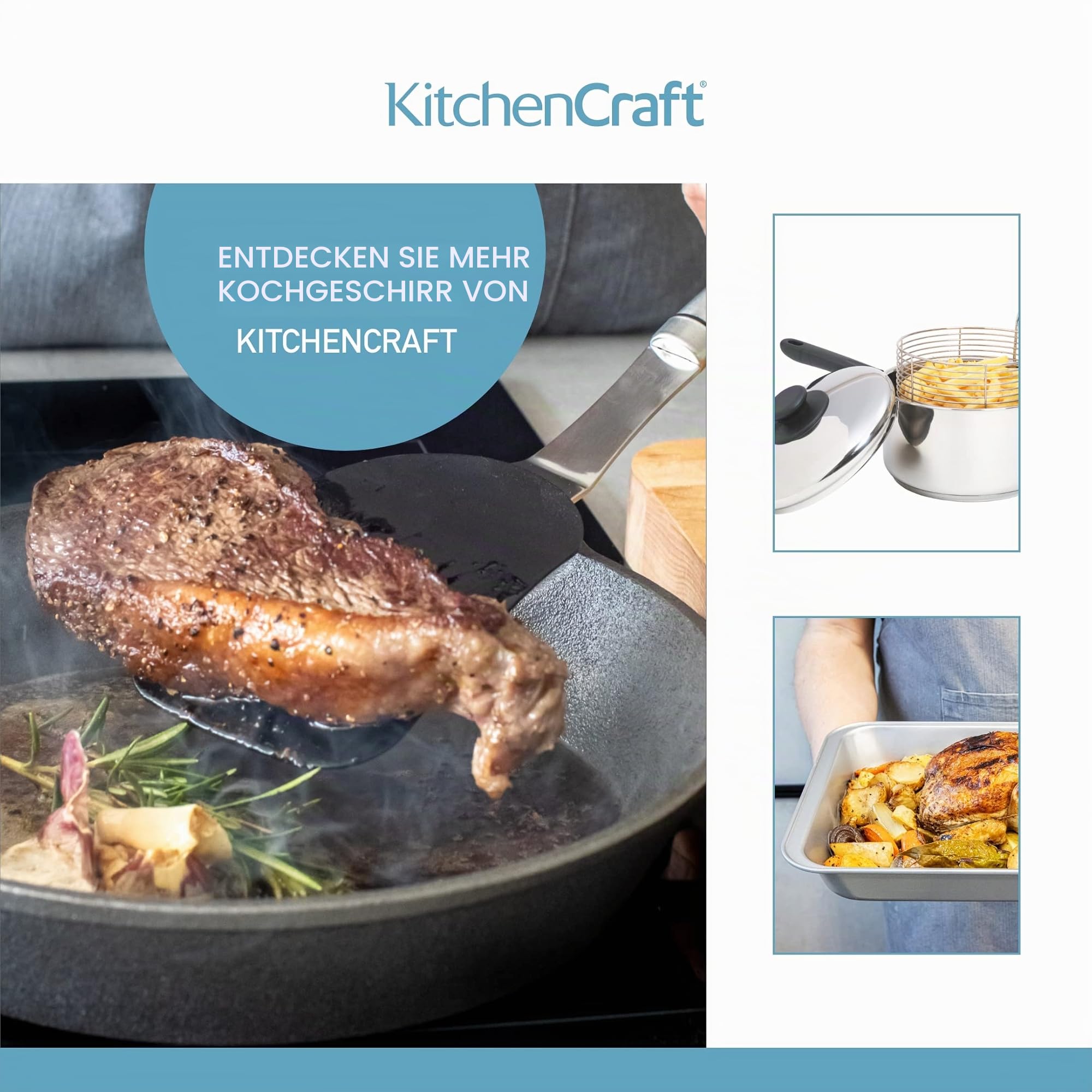 KitchenCraft Großer Pommes Kochtopf mit Frittierkorb und Deckel, Fritteuse Topf für alle Herdarten inklusive Induktionskochfeld, Pommes Körbchen Edelstahl, Silber, Ø 20 cm
