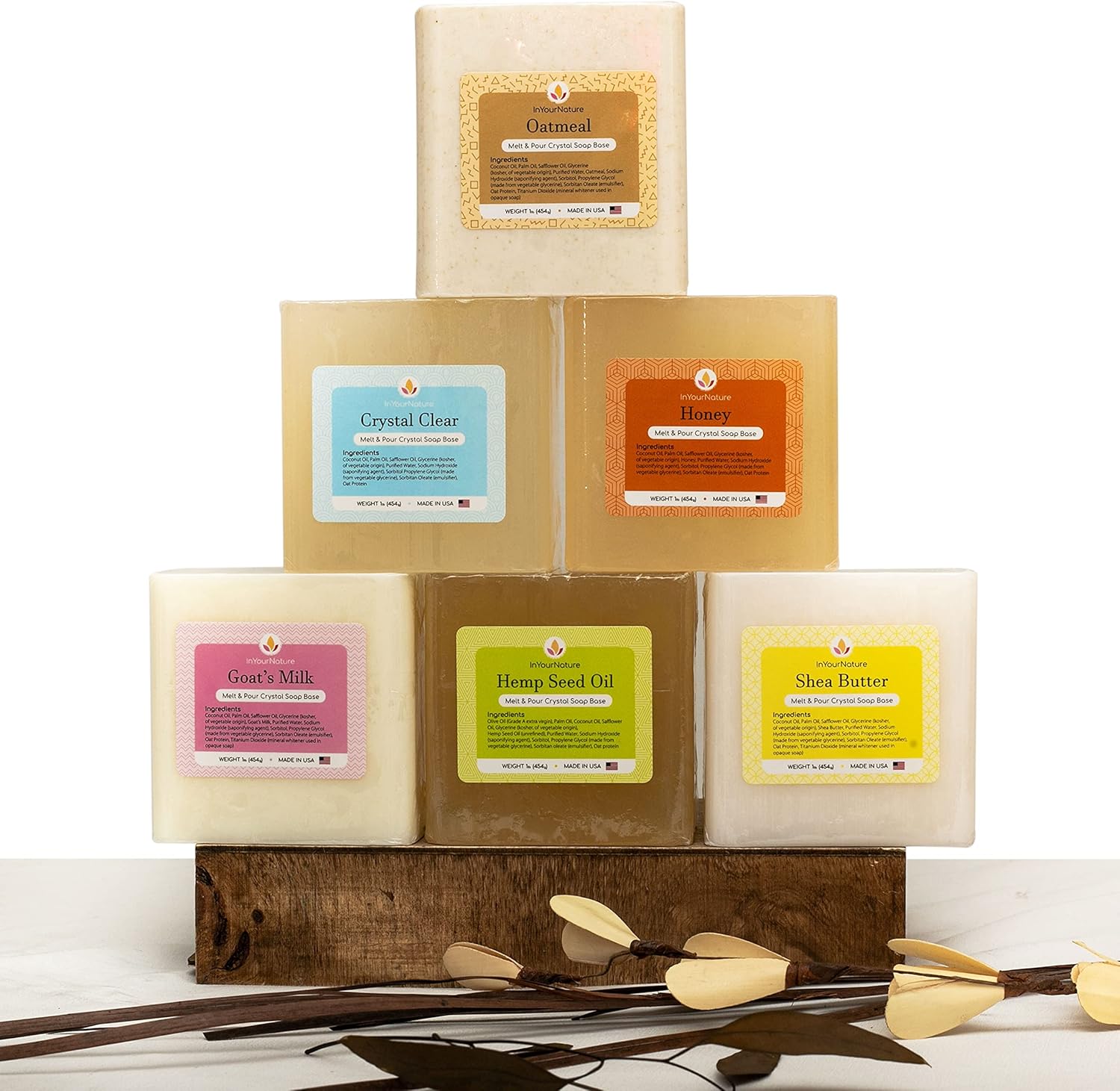 InYourNature Soap Base Melt and Pour for Soap Making 6 x 1 LB Organic Soap Kit, Shea Butter, Goats Milk, Clear Glycerin, Oatmeal, Honey, Hemp Seed Oil, All Natural Soap Base DIY, Soap Making Supplies: Arts, Crafts & Sewing