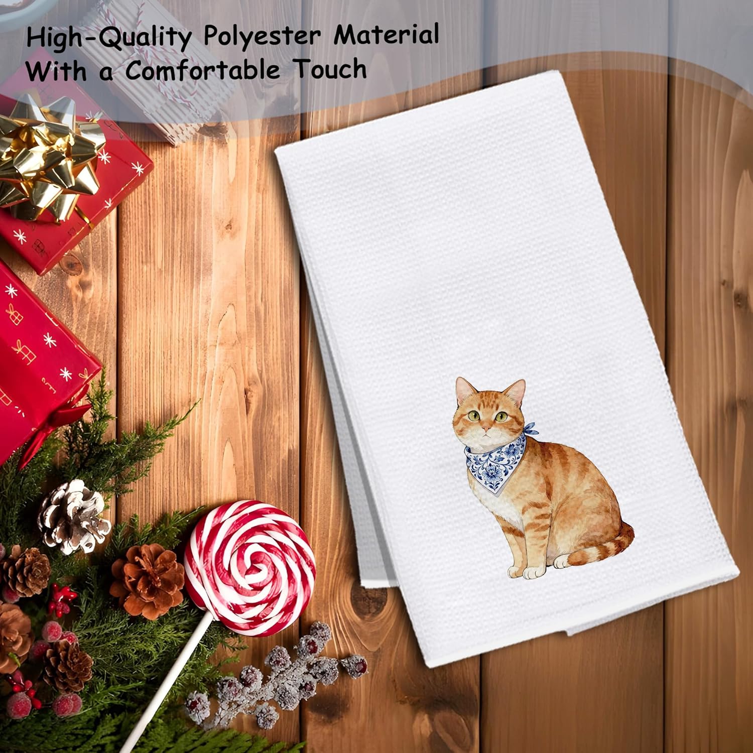Orange Tabby Cat Kitchen Towels, Orange Cat Gifts Dish Tea Towels for Kitchen Decor, Blue and White Chinoiserie Bandana Kitty Kitten Decorative Hand Towel Bathroom Yoga Spa Decor, 16x24 Inch - Image 6