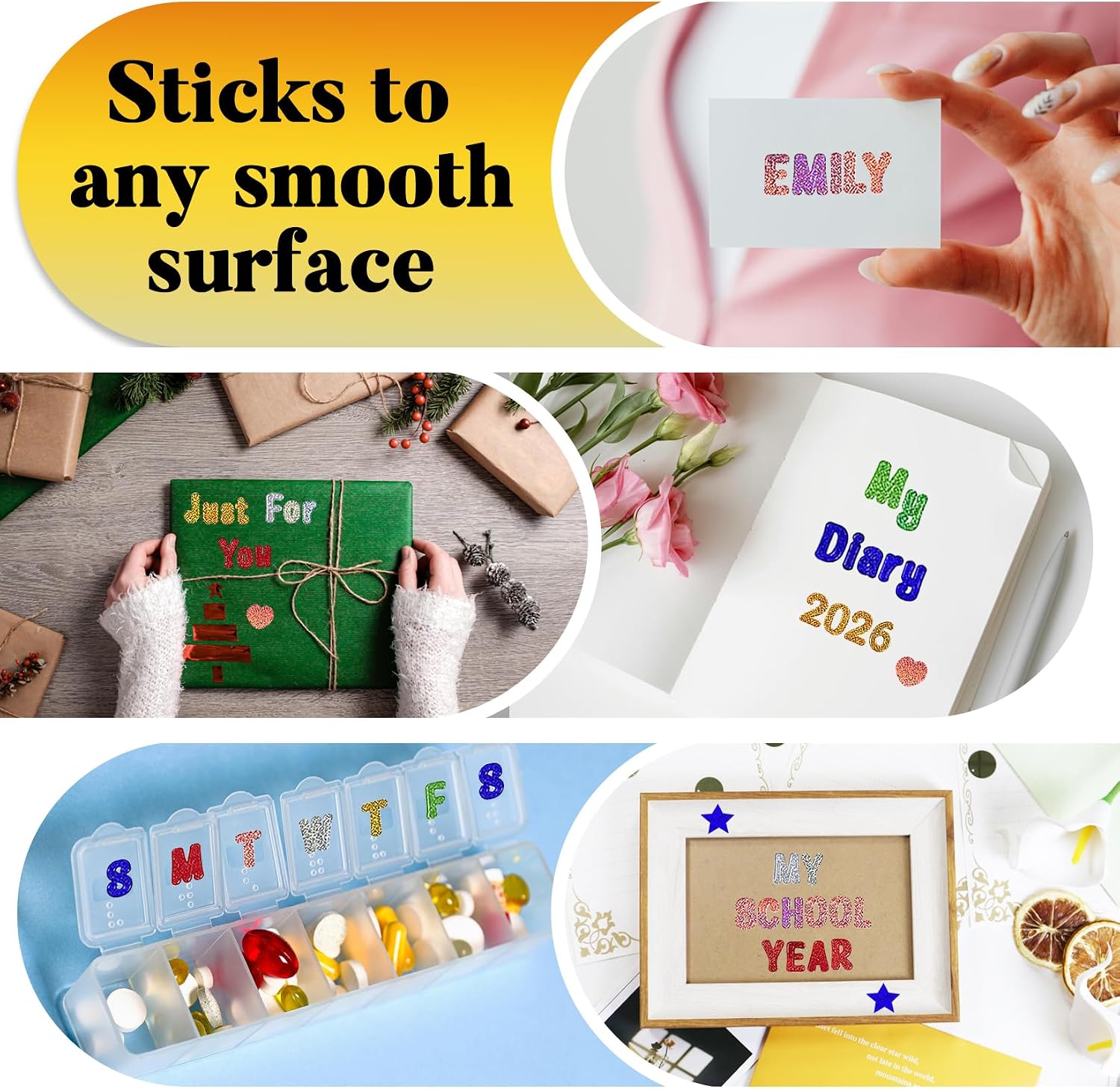 1860 Pcs Glitter Multicolor Vinyl Letter Number Stickers, 12 Sheets 1/2 Inch Self-Adhesive Sparkle Stickers for Scrapbook,Greeting Card, Identification, Water Bottles & DIY Crafts