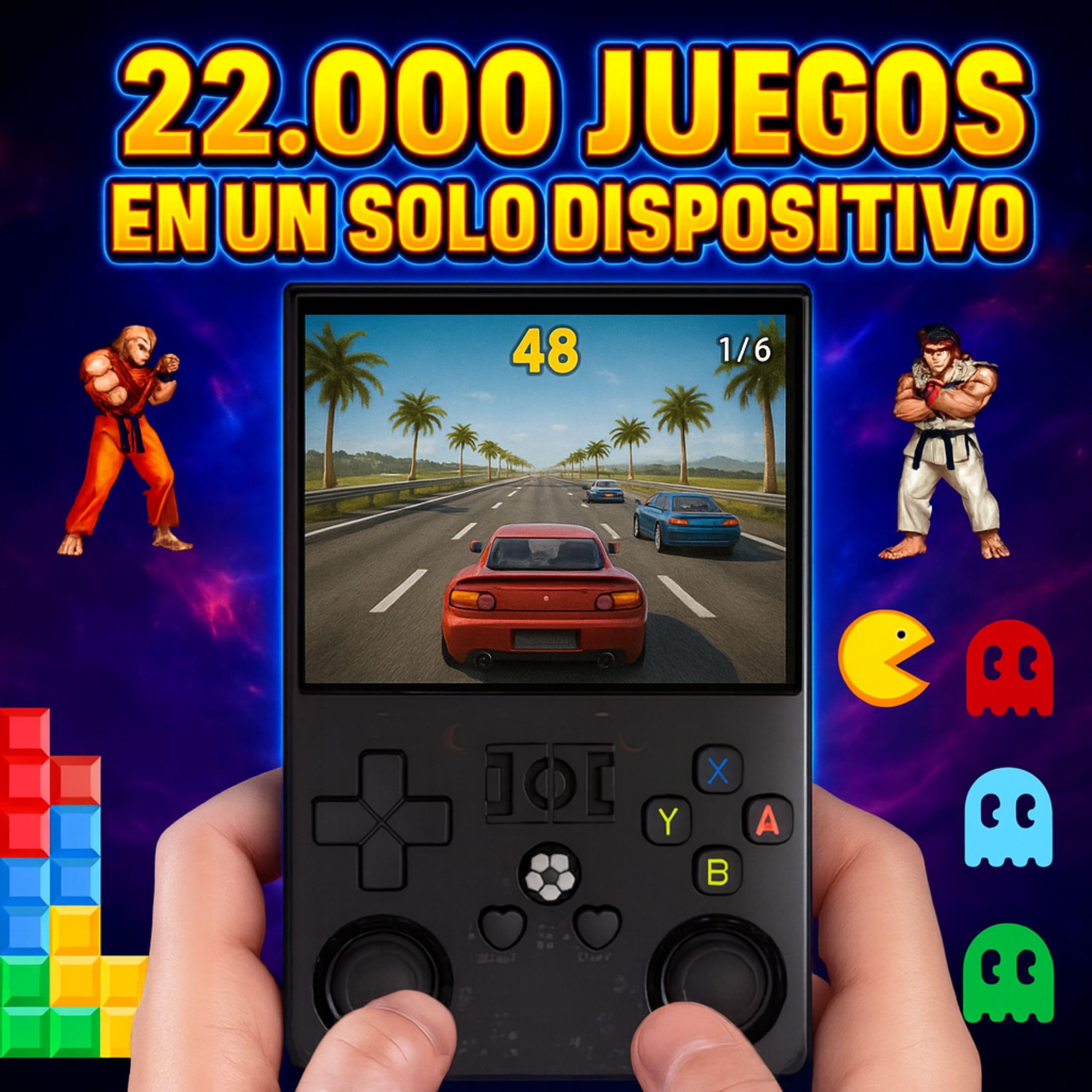 Genzo Consola Portatil Retro R36 Pro 2026 con más de 22.000 Juegos y 128 GB - 30 Emuladores -Pantalla HD IPS de 3.5' - Bateria 4000mah - Funda Regalo