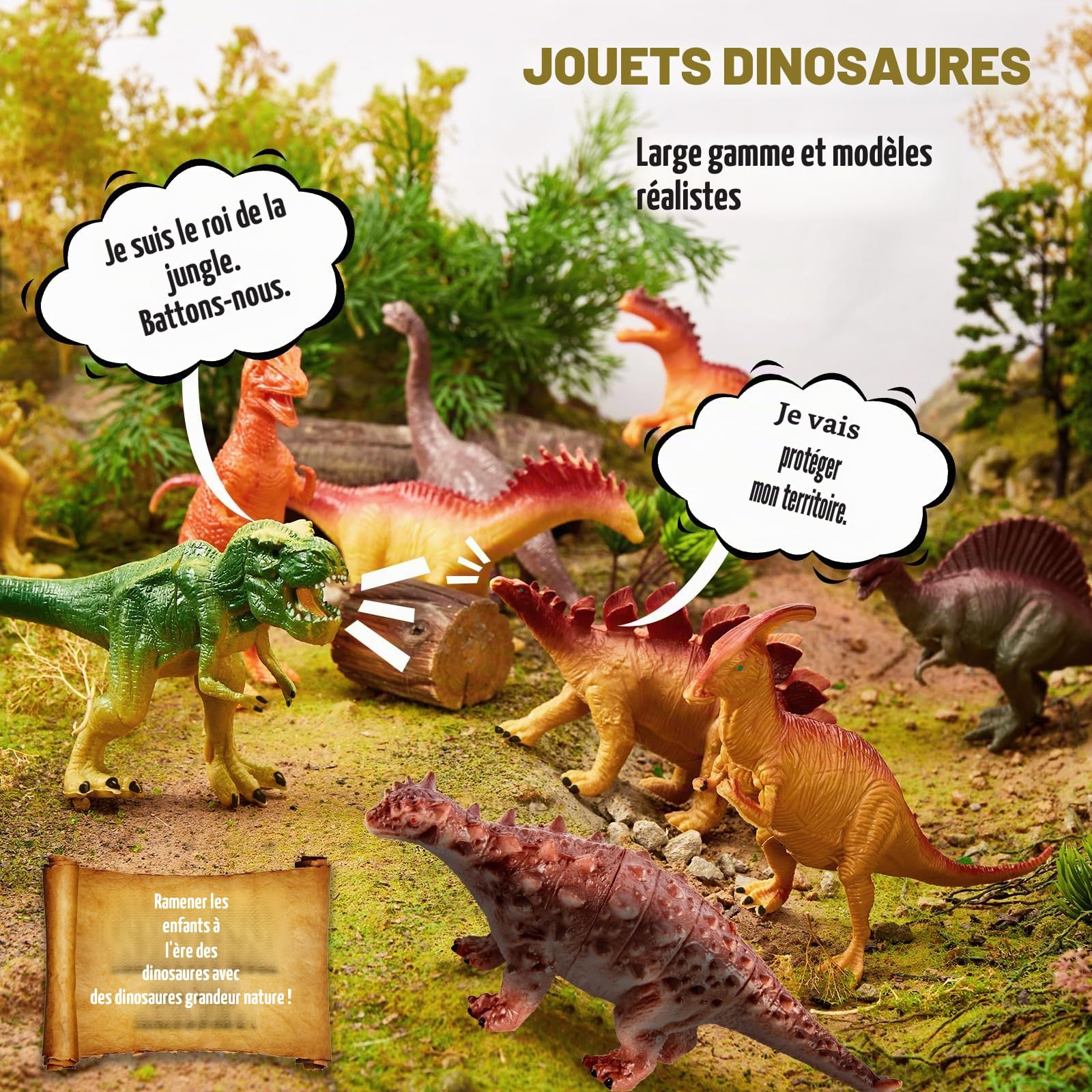 TOEY PLAY 12PCS Gros Figurine Dinosaure Enfant 3 4 5 Ans, Dinosaure Jouets Realiste, Dinosaures Figurines avec Arbres, Tyrannosaure Rex, Triceratops, Jeux Éducatifs Cadeaux pour Garçons Filles