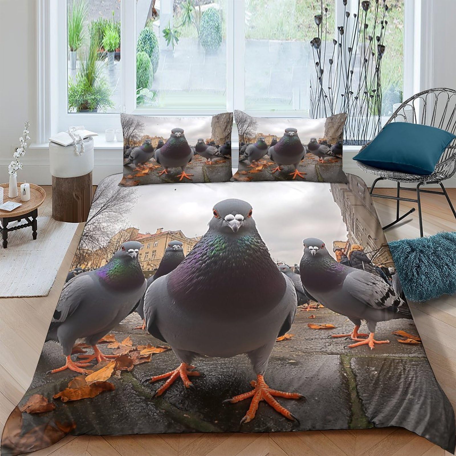 Ctjqhvkz Style-4 3D Printed Realistic Pigeon Fitted Sheet Microfiber Soft Anti-Slip Bed Cover For Bedroom Guest Room Dorm Decor Protection Single（135X200cm）