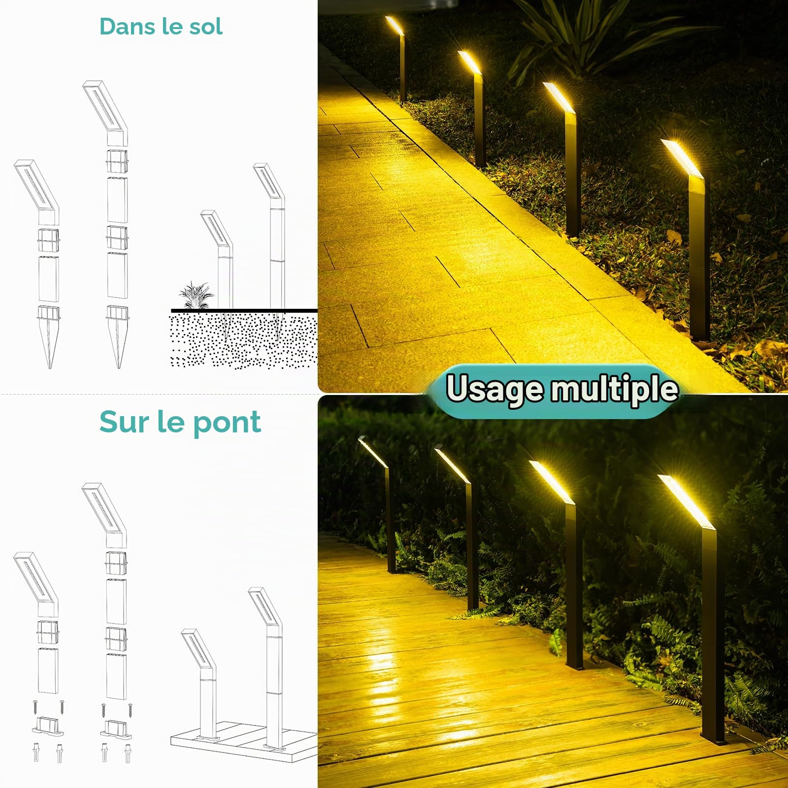 AGOTD Lampe Solaire Exterieur 20 LED Spot Solaire Extérieur Etanche IP55, Projecteur Solaire avec 3 Modes d’Éclairage au Sol pour Jardin Cour Allée Chemin - 4PCS