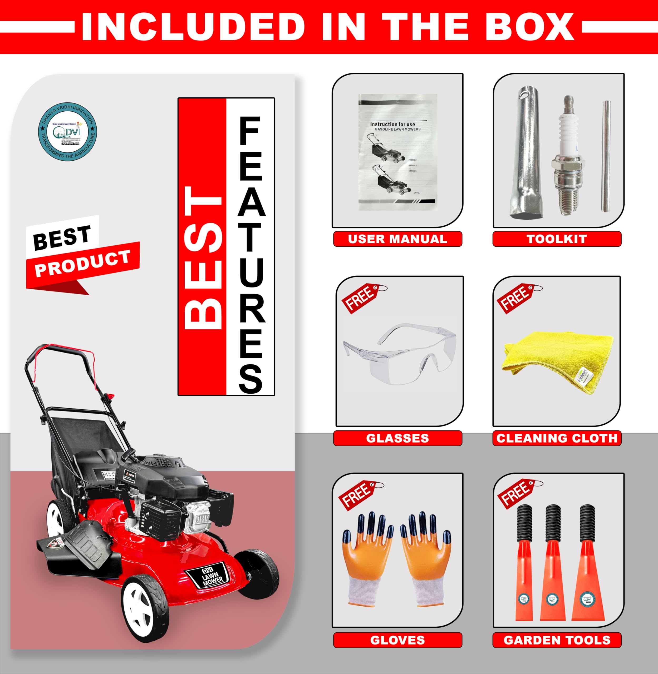 DVI 18 Inch Petrol Lawn Mower with 60L Grass Catcher Box for Lawn and Garden with 7-Height Cutting Position | High Power 4HP Engine with 3600 RPM | 1 Year Manufacturer Warranty. - Image 7 thumbnail