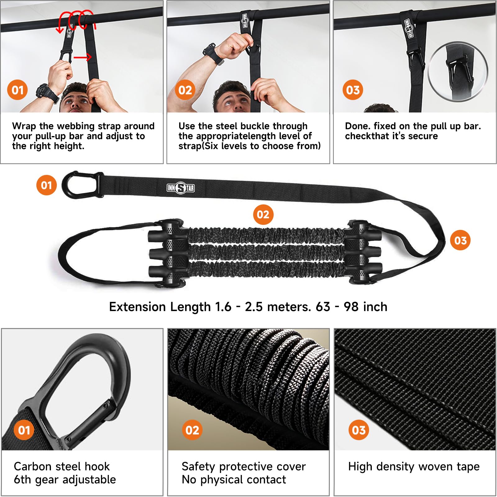 INNSTAR Bande Elastiche Resistenza Pull up -Regolabile e Rimovibil Bande Elastici Fitness per trazioni casa e Palestra, per Stretching, Allenamenti di Resistenza, Potenziamento Muscolare