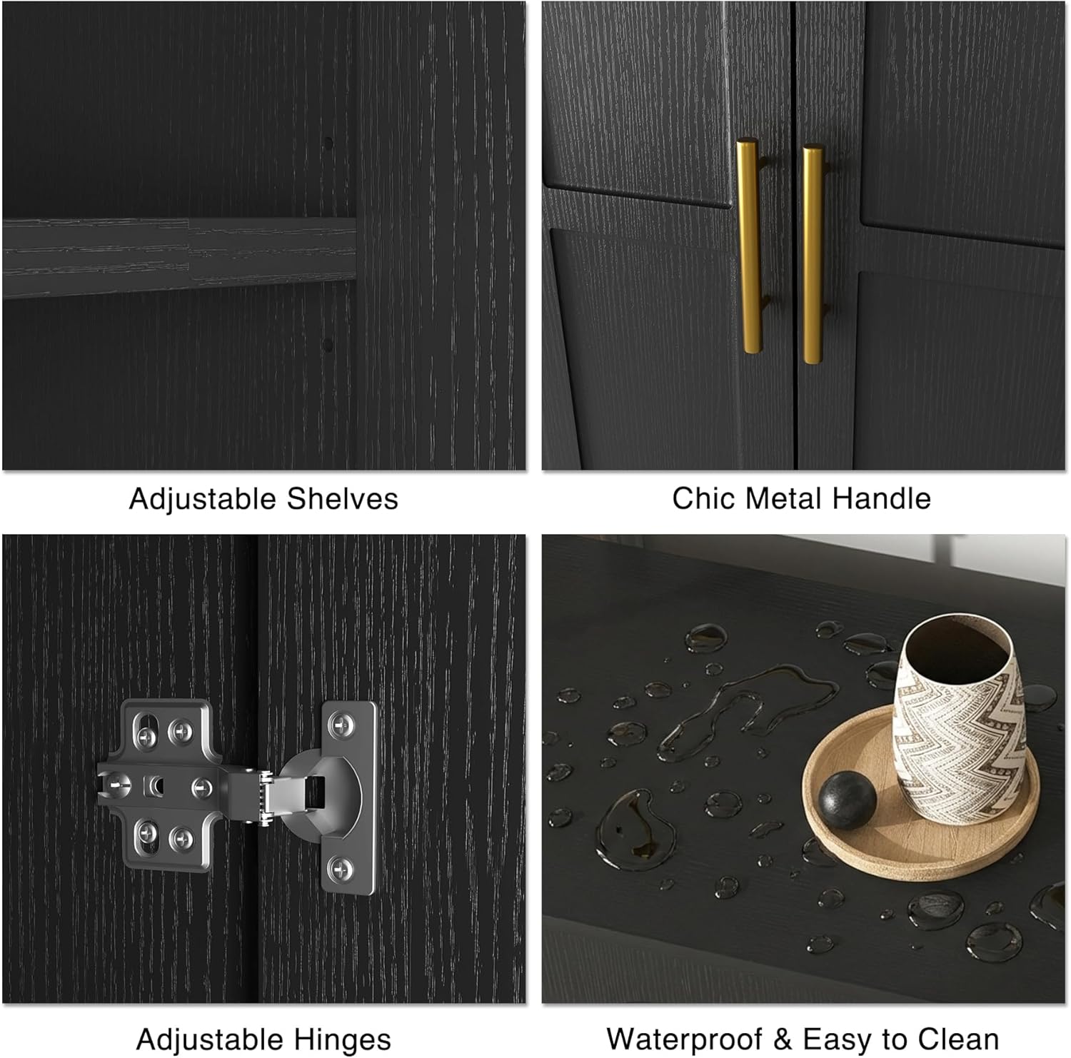 67" Sideboard Buffet Cabinet with Storage, Mid Century Modern Accent Cabinet with Arched Doors,Wood Media TV Console Table Credenza for Living Room Dining Room Hallway Entryway(Black)