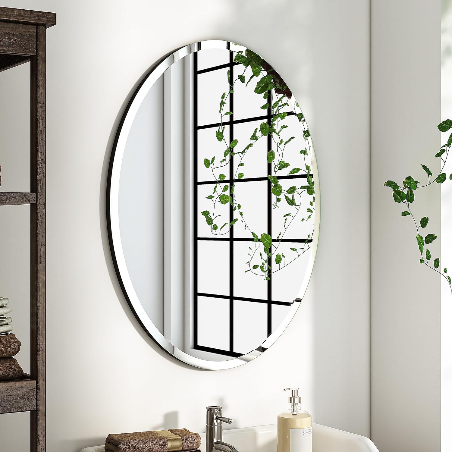 KOHROS Bathroom Mirrors for Over Sink - Oval Frameless Mirror - Beveled Polished Wall Mirror for Bathroom, Vanity, Bedroom (18" W x 24" H Oval) Oval 18"L x 24"W