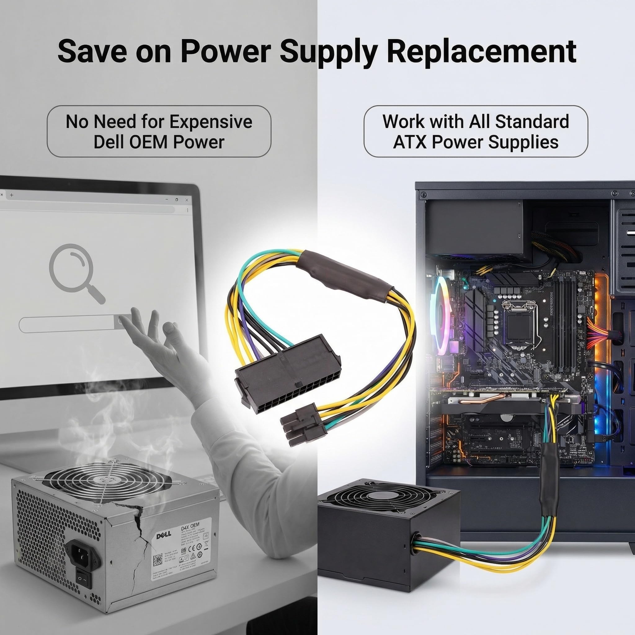 Amazon.co.jp: 24ピンから8ピン ATX PSU 電源アダプターケーブル 適合