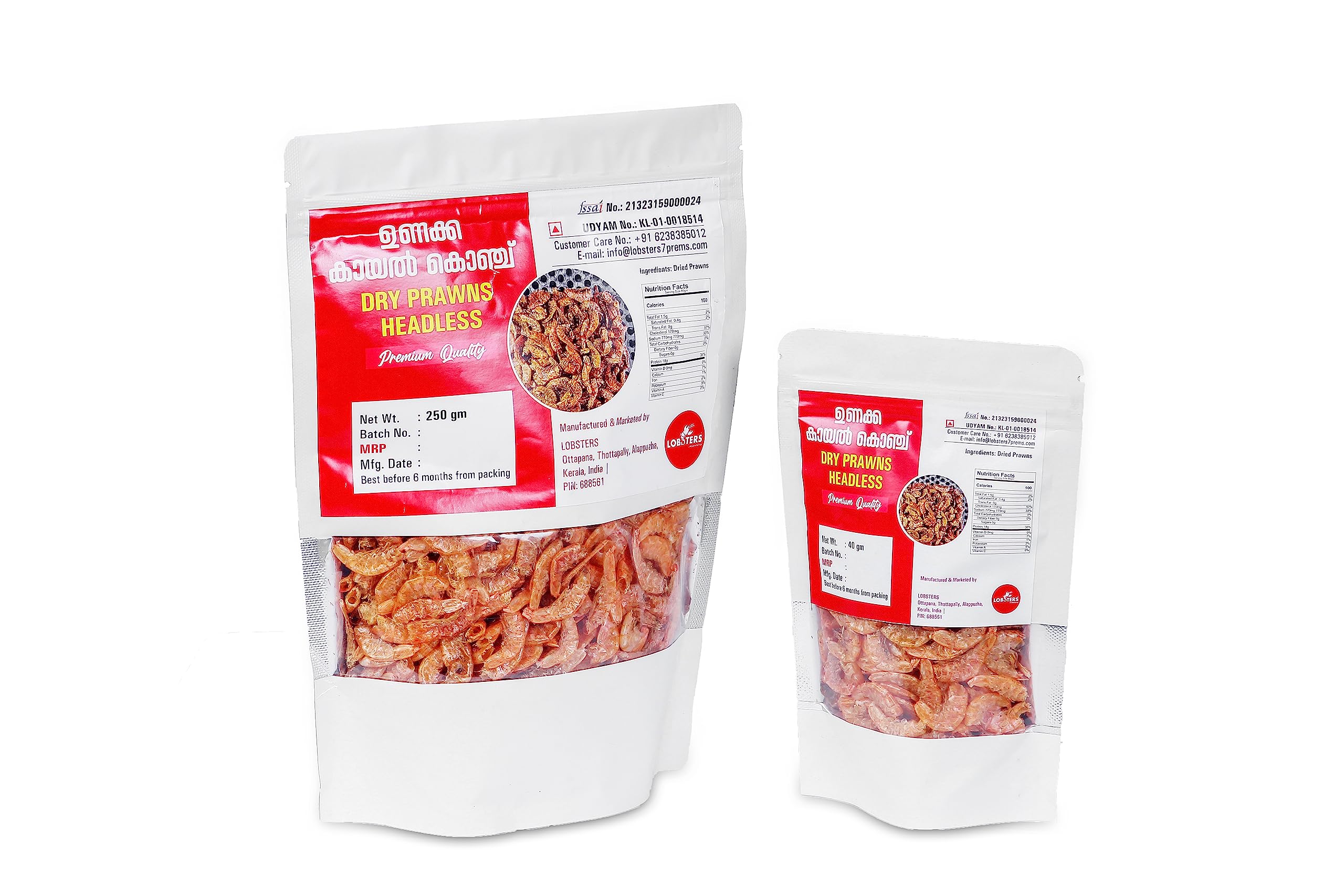 Lobsters Dry Prawns Headless/Cleaned COMBO PACK, 250+40, Pack of 1, (290gm)