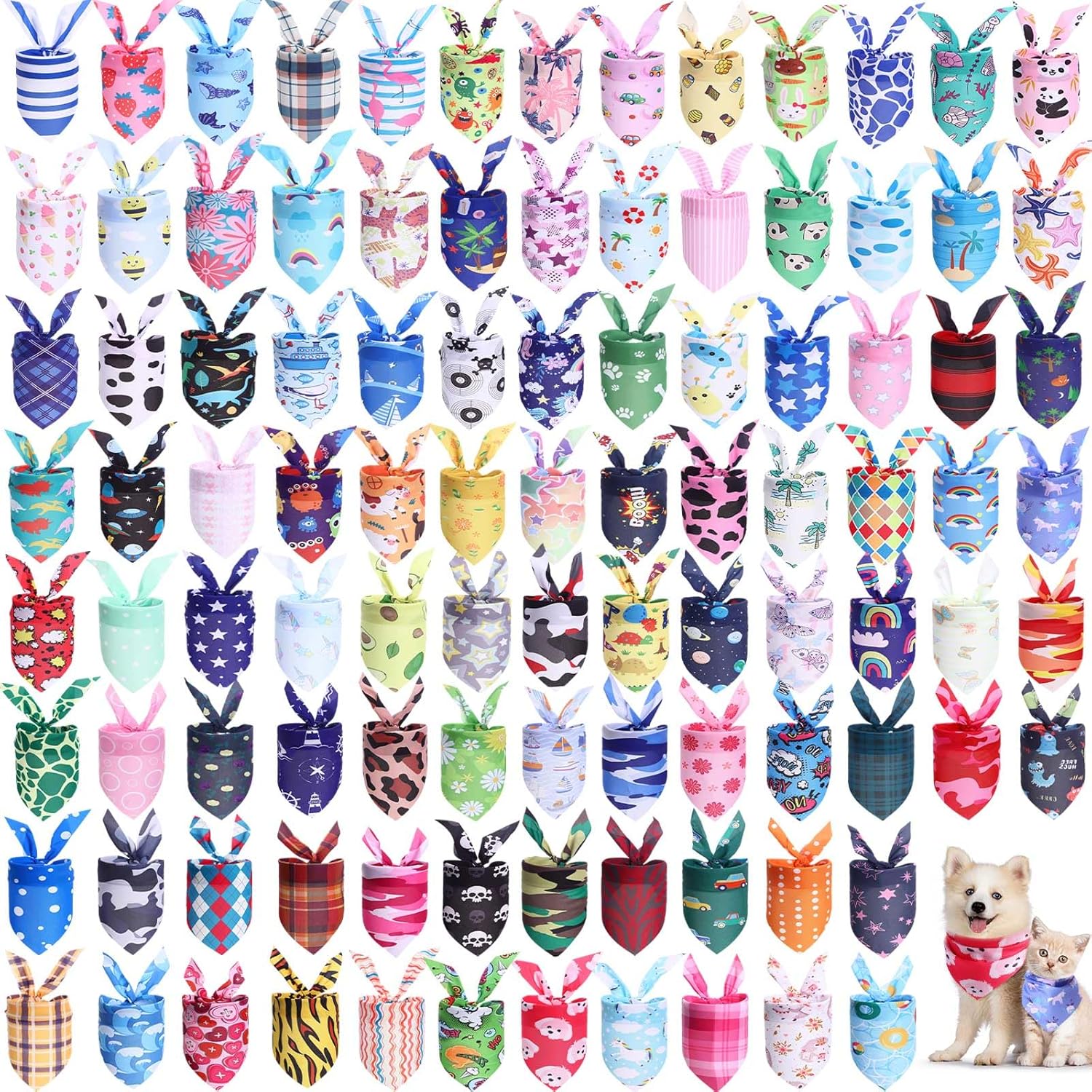 Wesiti 100 Pack Dog Bandanas Bulk - Colorful Adjustable Triangle Scarves for Small Medium Dogs, Washable Pet Bibs & Holiday Gifts