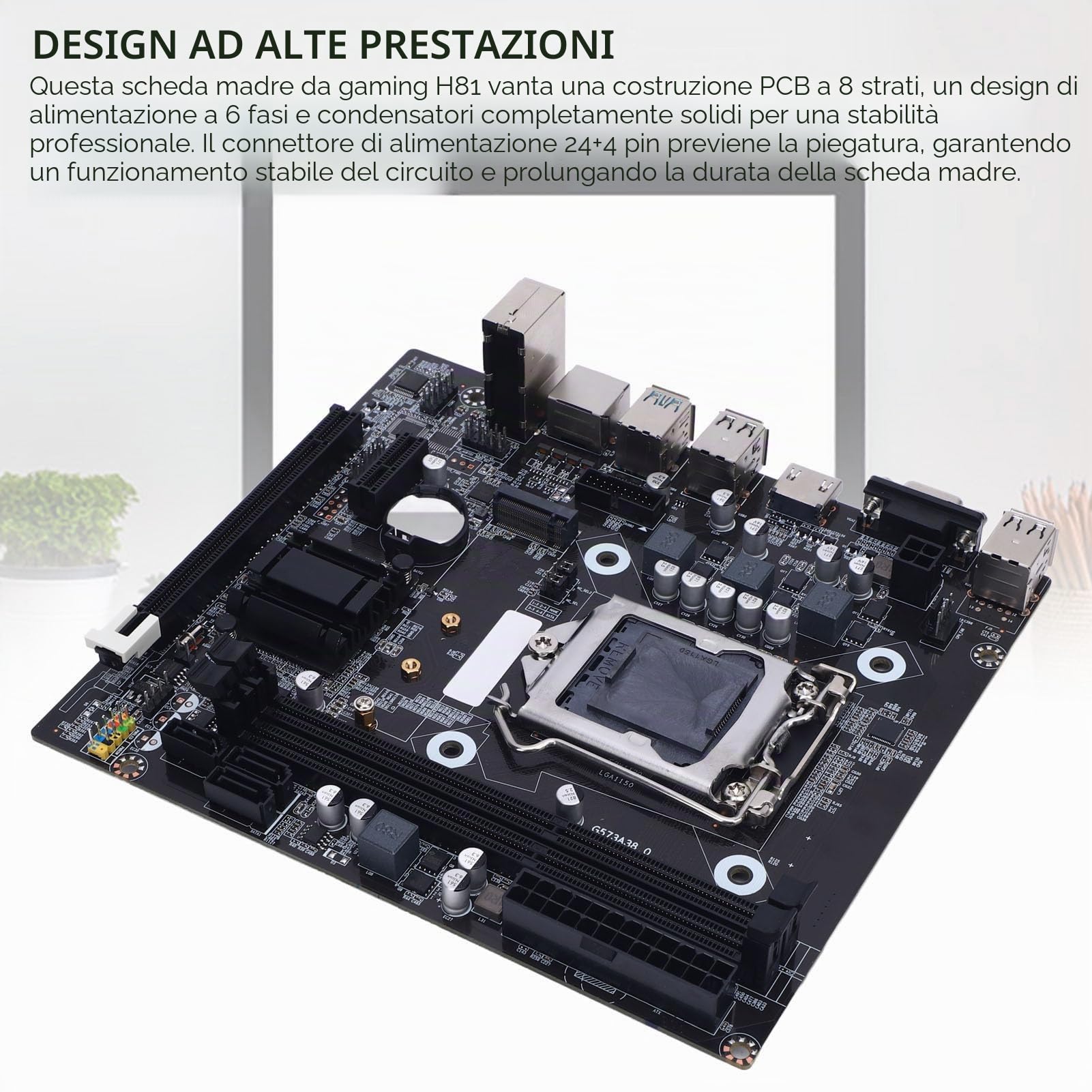 XUMIUZIY Scheda Madre da Gioco H81, Socket LGA 1150 con Interfaccia M.2 NVMe NGFF per Processori CPU Core I3 I5 I7 E3 V3 Celeron Serie G da 22 NM di Quarta Generazione
