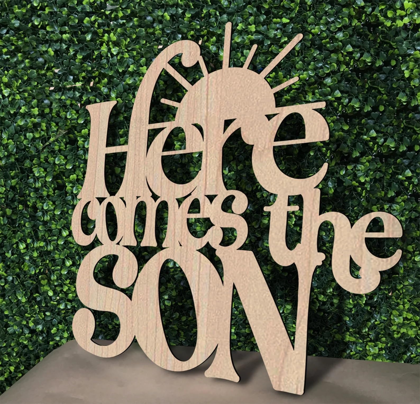 Here Comes The SON Wooden Baby Shower Backdrop Sign,Baby Shower Decor for Welcome Baby Sign Decor Baby Boy Birthday Wall Decorations(12 * 12inch)