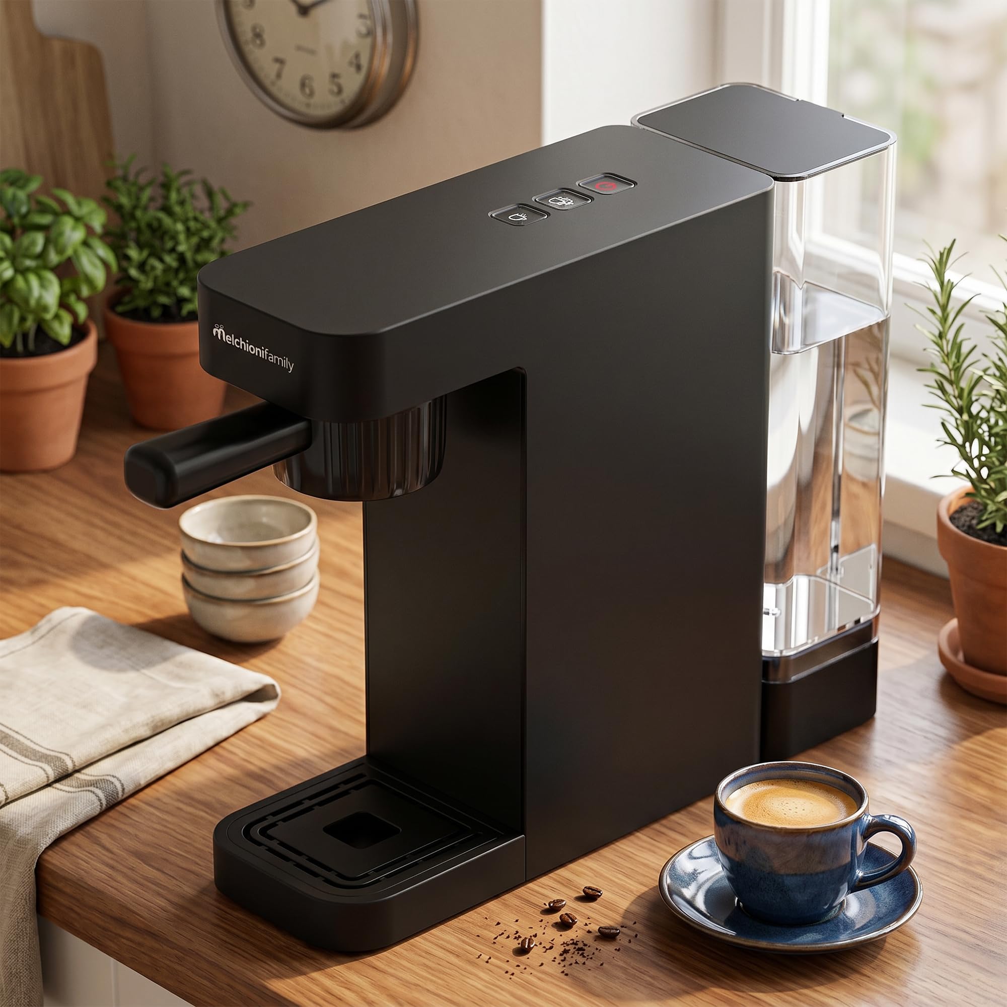 Melchioni Sublime - Macchina del Caffè 3 in 1 - Compatibile con Capsule Nespresso, Dolce Gusto e Caffè Macinato - Pompa 20 Bar - 1450W - Serbatoio 0,6L - Caffè Lungo e Corto (Nero)