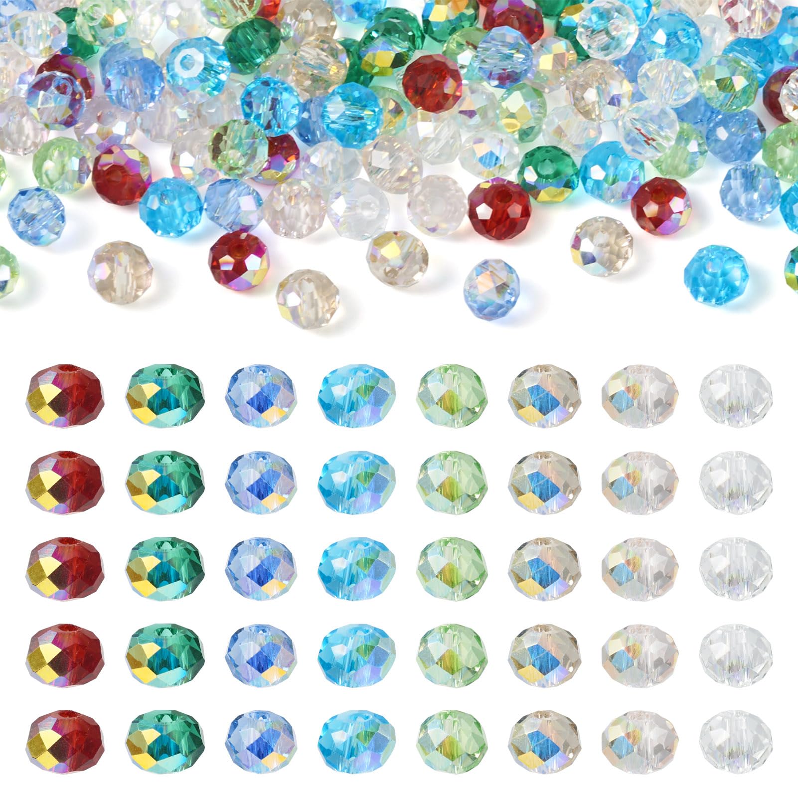 Spritewelry 400Pcs 8 Colors Electroplate Glass Beads Crystal Rondelle Faceted Beads Gemstone Glass Loose Spacer for DIY Jewelry Crafts Making 4~4.5mm