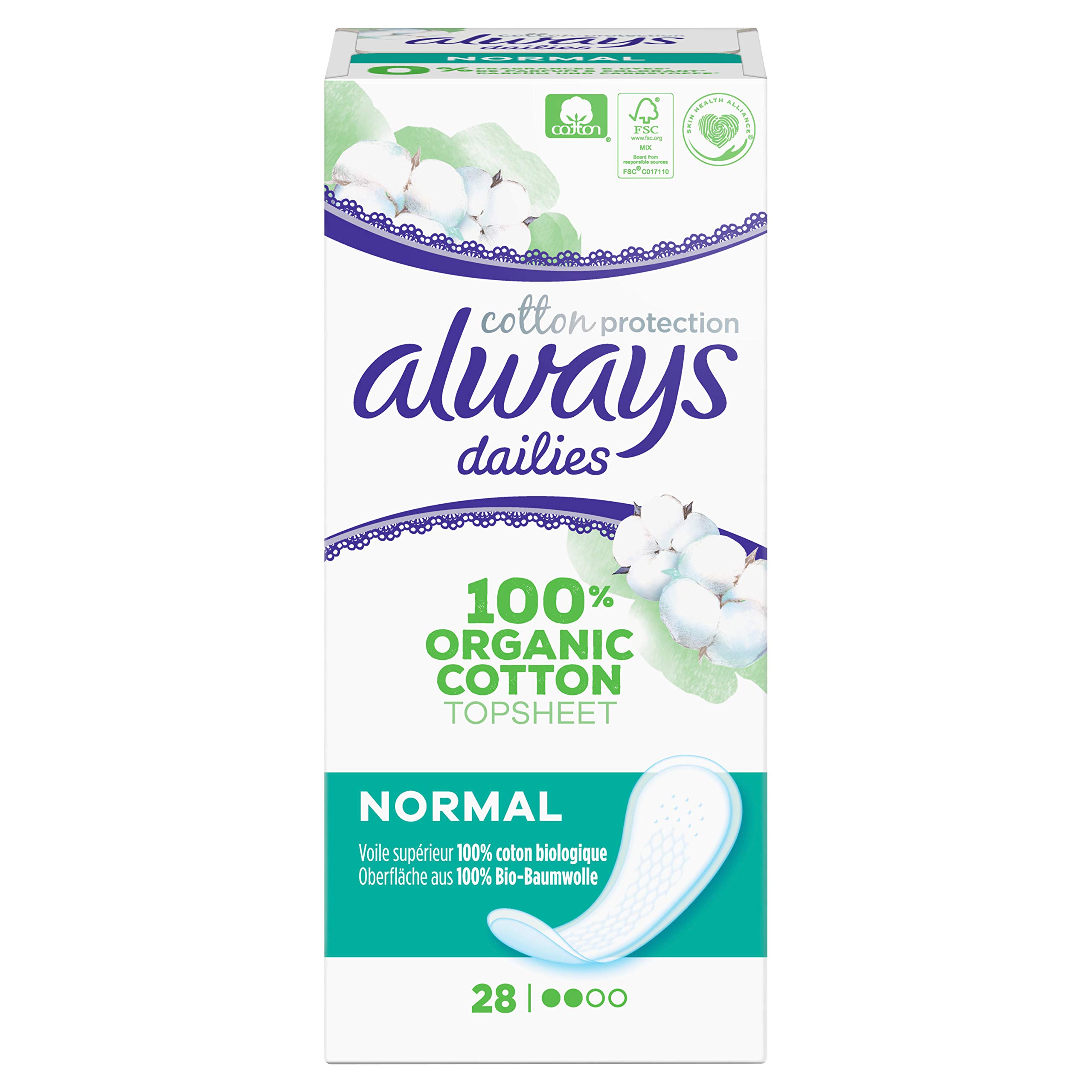 Always Dailies Wkładki z bawełny organicznej, 28 sztuk