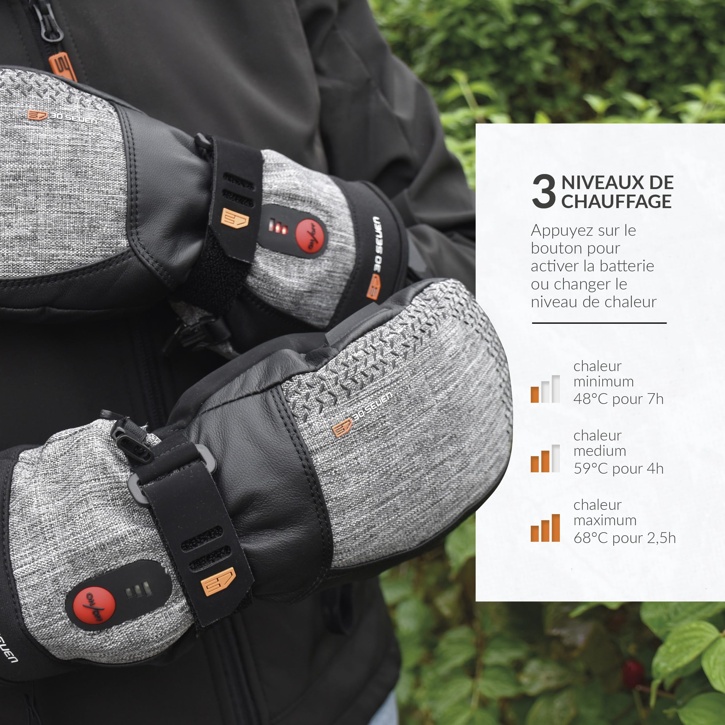 30seven Manoplas deportivas con calefacción, guantes térmicos electrónicos para esquí, snowboard, ropa de exterior impermeable y resistente al viento, para hombre y mujer, gris, 11 - XL
