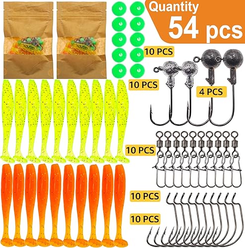 Miniatura 3 de Ghanneey Señuelos suaves de pesca, kit de cebos de plástico para pesca, señuelos de pesca con ganchos de cabeza de plomo para pesca trucha Redfish