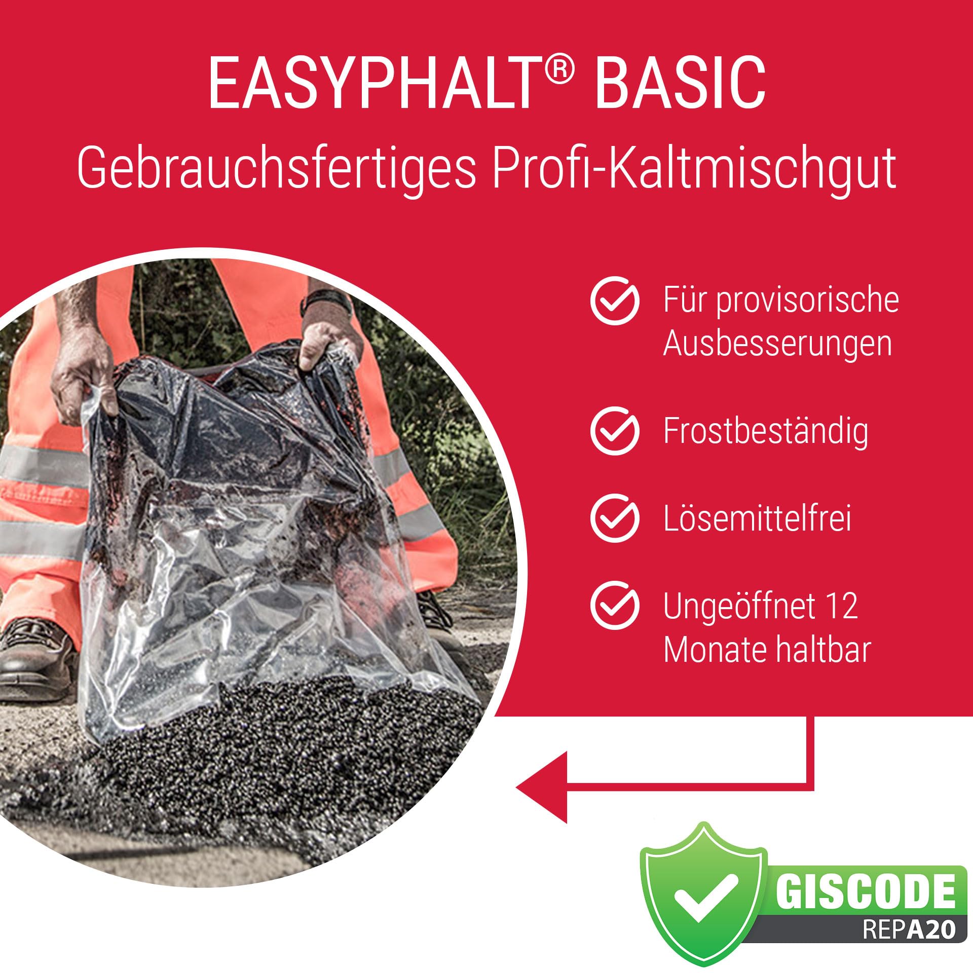 BASIC Kaltasphalt 0-5 mm 25 kg Eimer, Profi-Kaltmischgut