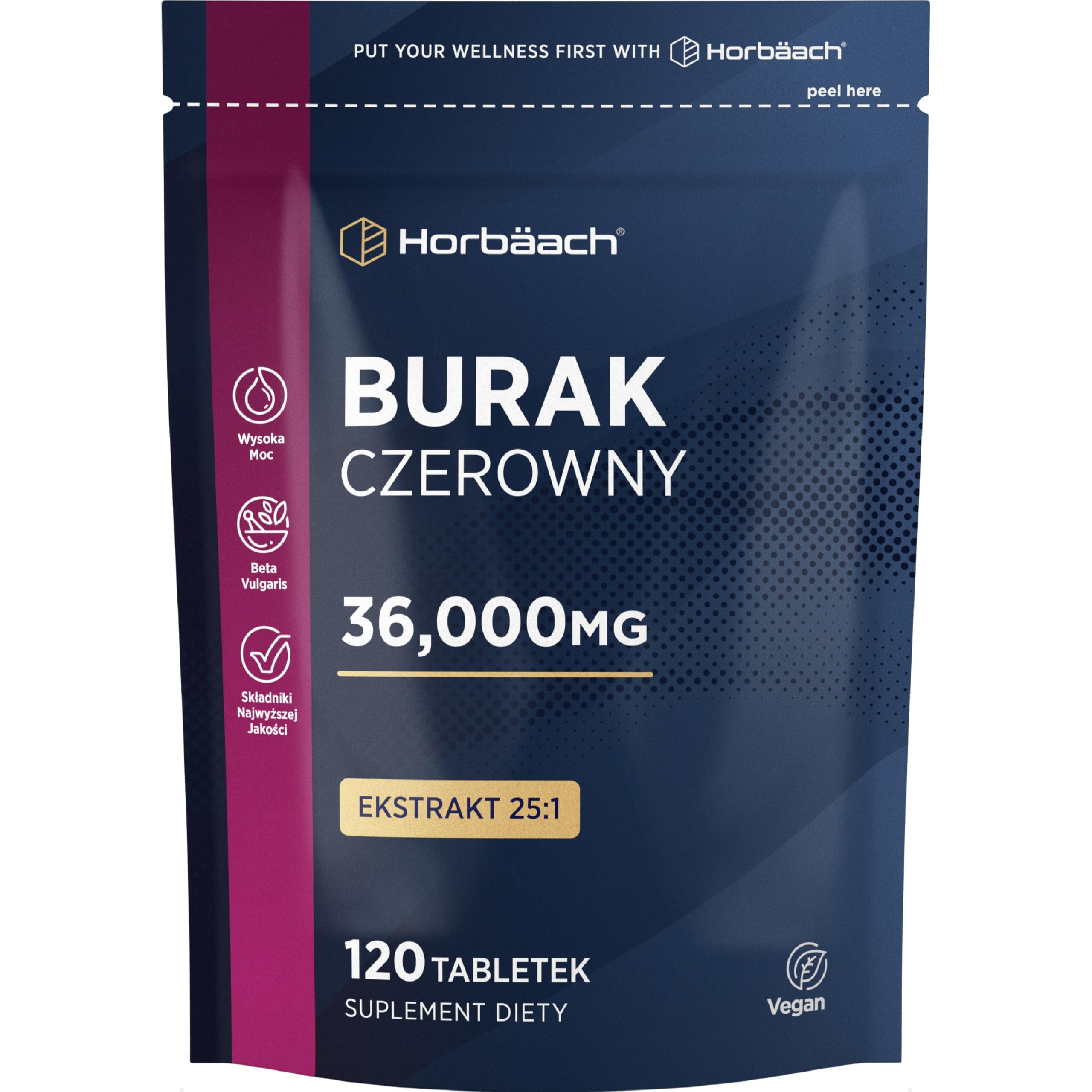 Burak Tabletki 36 000mg | Wysokiej Mocy Ekstrakt z Buraka 25:1 | 120 tabletek | Odpowiednie Dla Wegan i Wegetarian | marki Horbaach