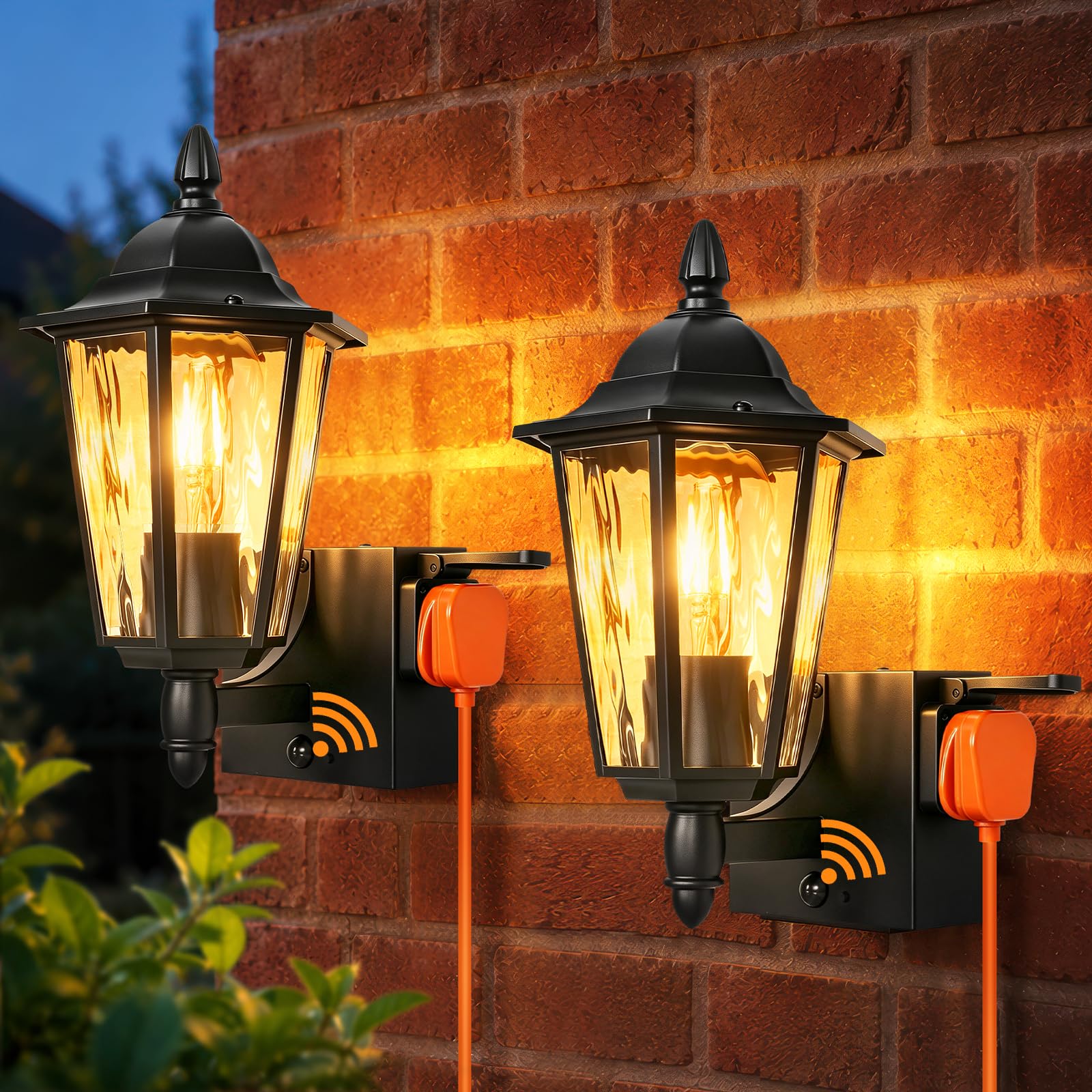 OUTON 2 Pack Outdoor Wall Lights with PIR Motion Sensor, IP54 Waterproof Outside Lights Mains Powered, Dusk to Dawn, Black Outdoor Lantern for Front Door, Porch, Garage & Garden, E27 Bulb Included