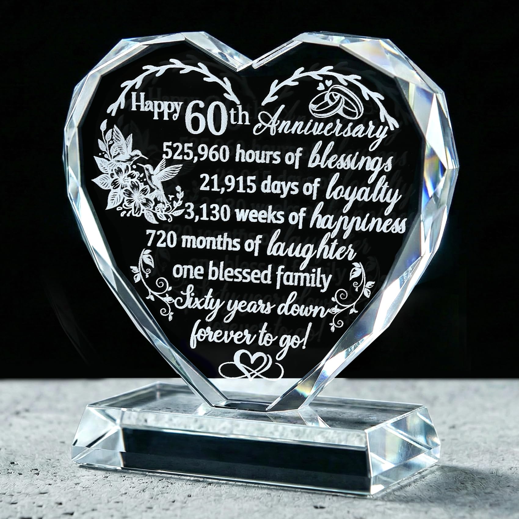 Arikyrist 60th Wedding for Couples Wife Husband Crystal Heart-shaped Diamond Wedding Anniversary Keepsake 60th Wedding Presents for Her Him 60th Wedding Ornament
