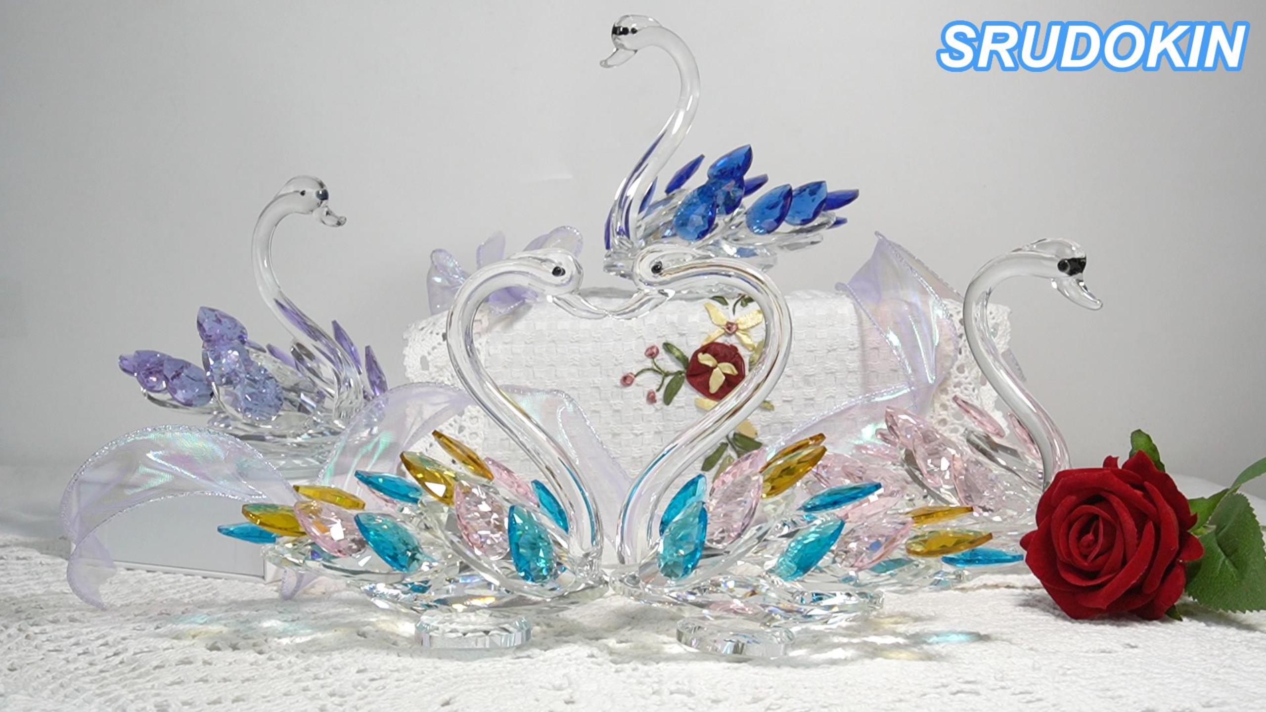 Sparkle Crystal Swan Figurine, Couple Lover Swan Statues - View #3