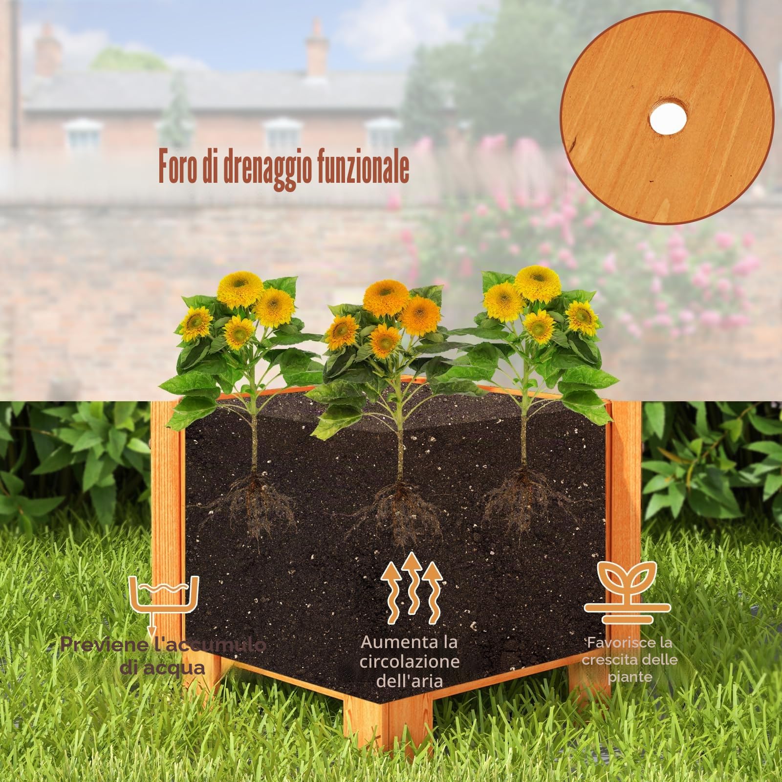 HOMASIS Fioriera con traliccio, 180 cm, in legno, con traliccio e foro di drenaggio, aiuola da giardino per piante rampicanti, fioriera per balcone, giardino, terrazza, arancione, QD3921YBDE