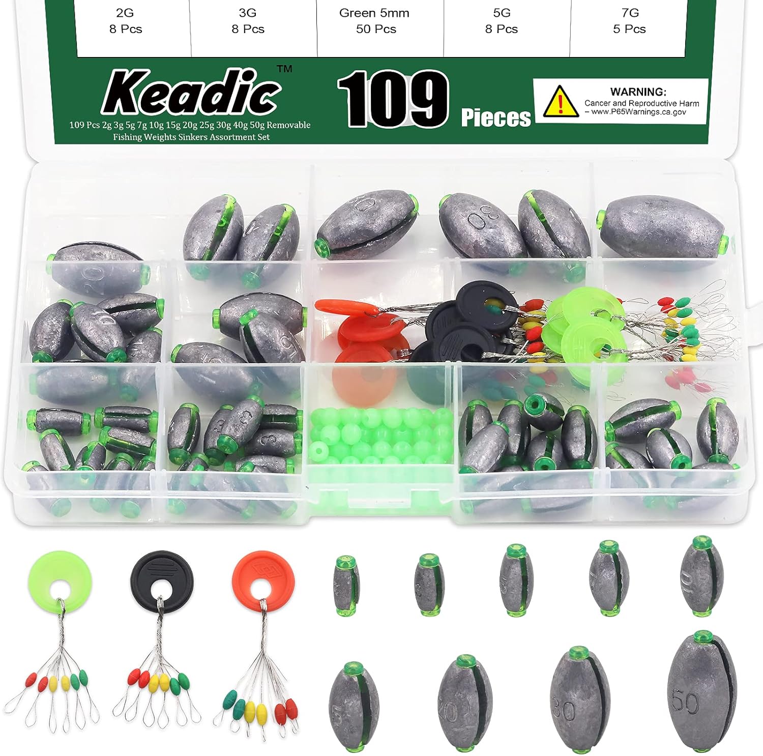 Keadic Removable Rubber Core Fishing Weights, Perfect for