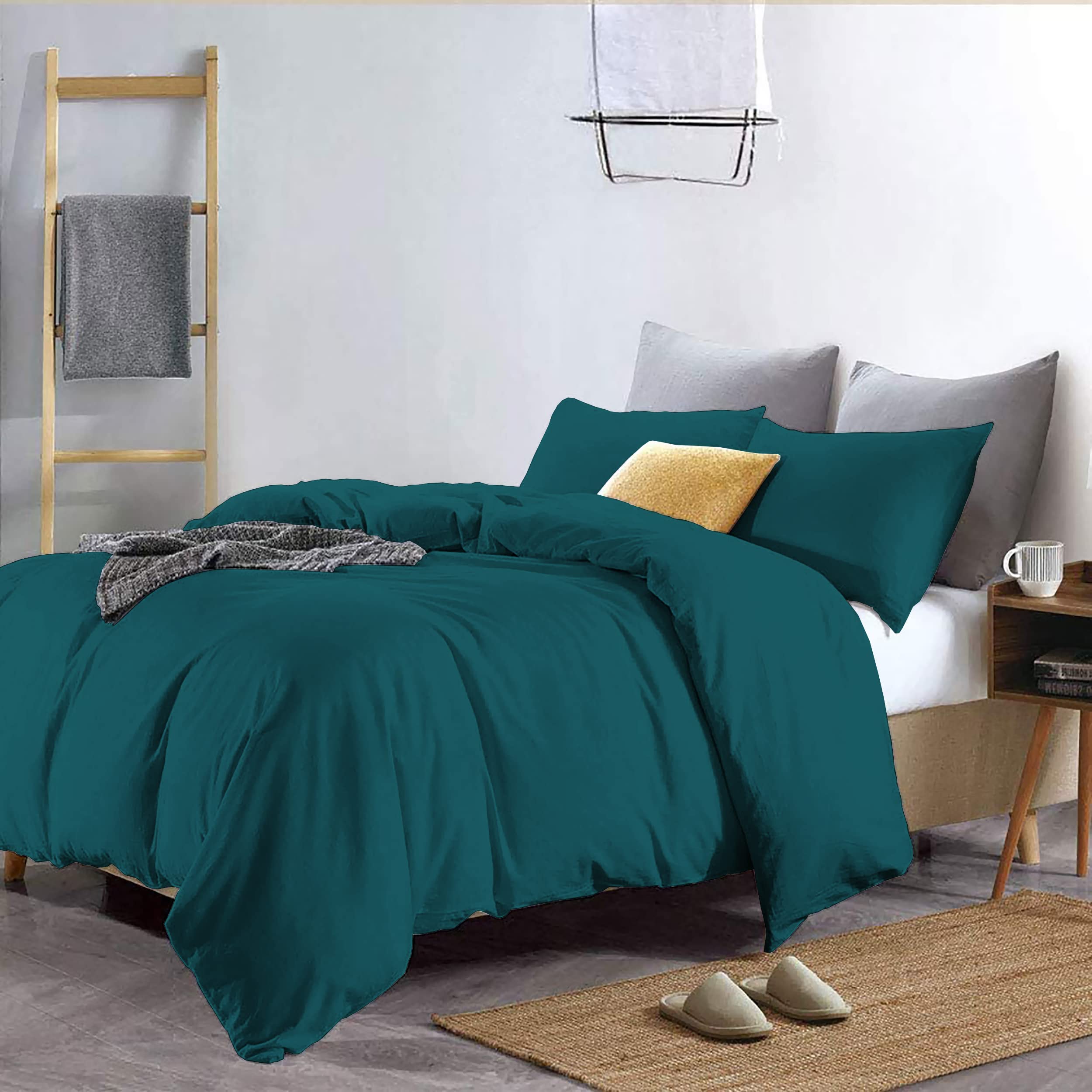 YRM Bedding's Duvet Covers - 100% Microfiber, 3-Piece Duvet Cover Set, Ultra Soft with Zipper Closure Duvet Cover (92X106 Inches) and 2 Pillow Cover (18X28 Inches) - King Size/Teal
