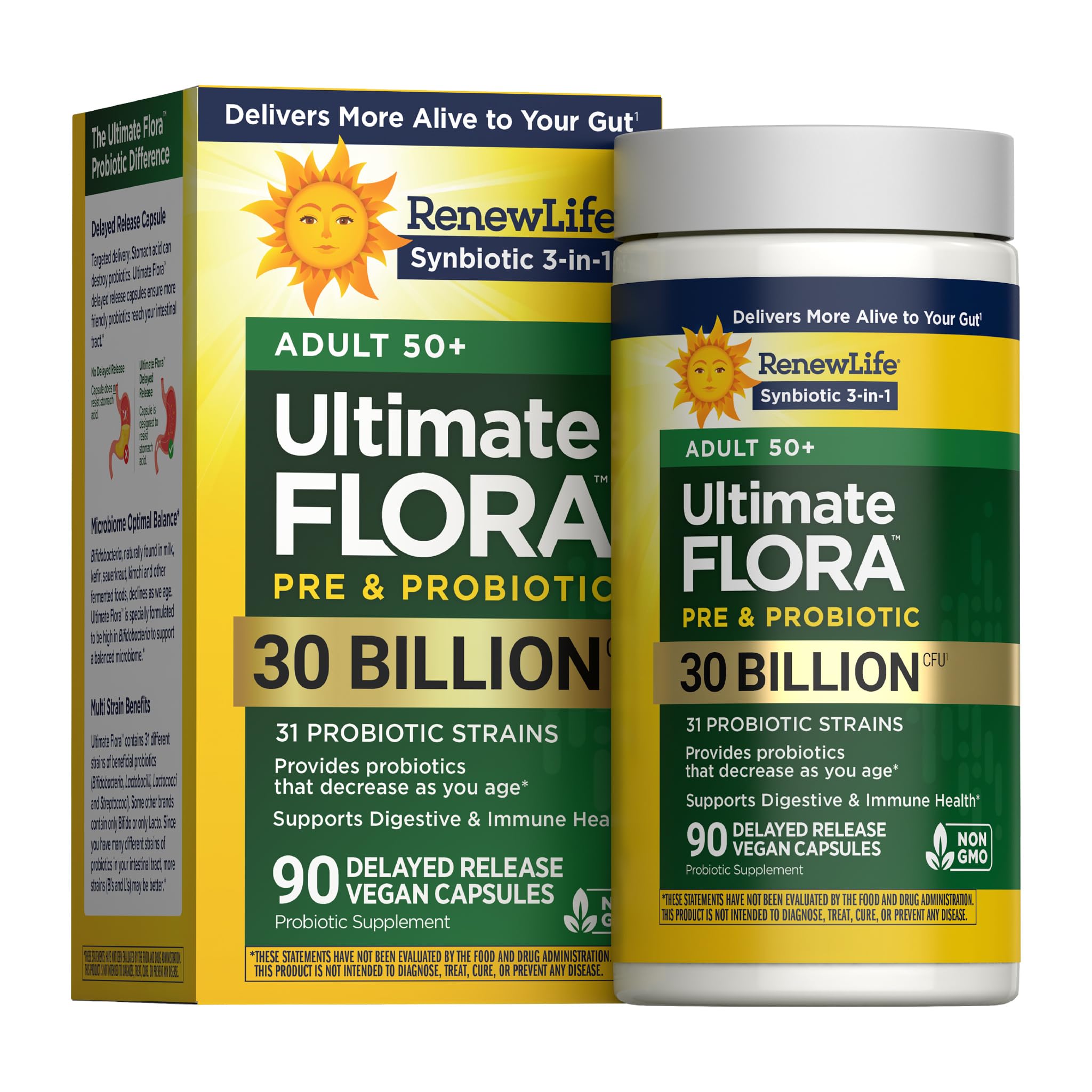Renew Life Ultimate Flora Adult 50+ Probiotic 30 Billion CFU | 31 Strains 30 Billion CFU 90 Count (Pack of 1)
