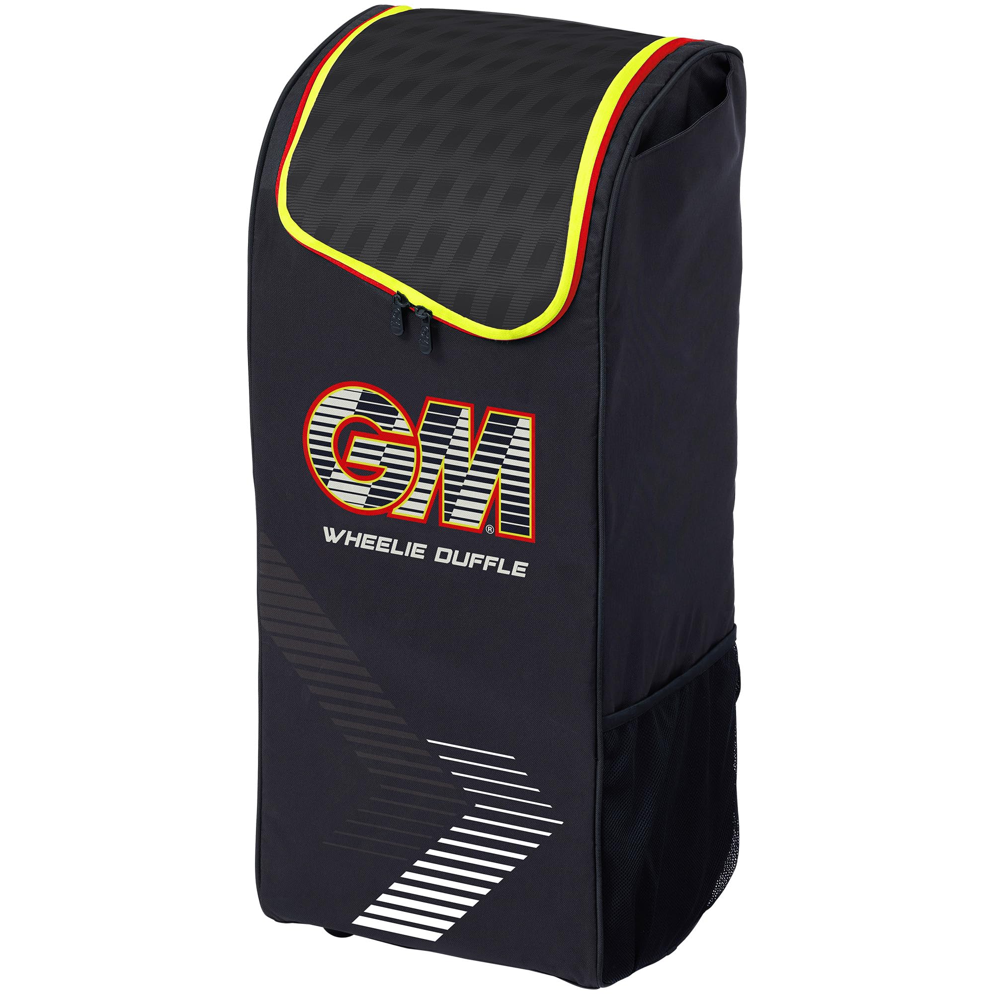 Gunn & Moore GM | Rival Wheelie Duffle Cricket Bag Holdall | Sleeve for 1 Bat | Adjustable Comfort Straps | Shoe Tunnel | Volume - 55 litres | Tough 600 Denier Polyester | Black Red & Yellow
