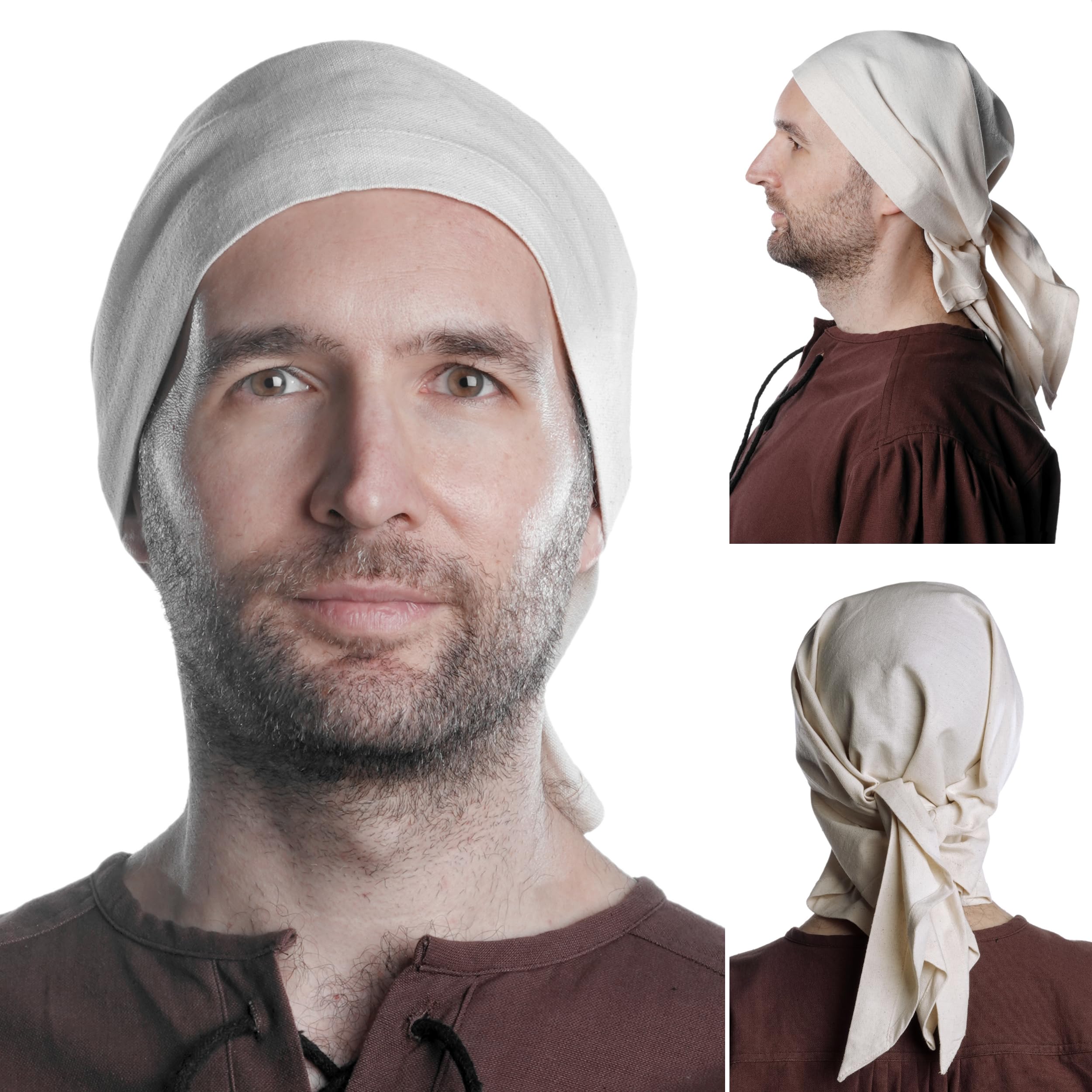 HEMAD Fidegart Men's Medieval Pirate Headscarf 100% Cotton Triangle, beige, One Size
