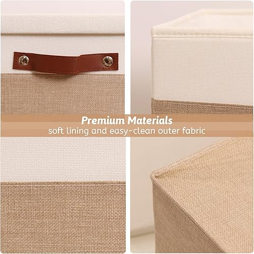 Miniatura 4 de HOdo Home Contenedores de almacenamiento de tela con tapa y 2 asas llamativas, canastas de almacenamiento grandes plegables de lona para
