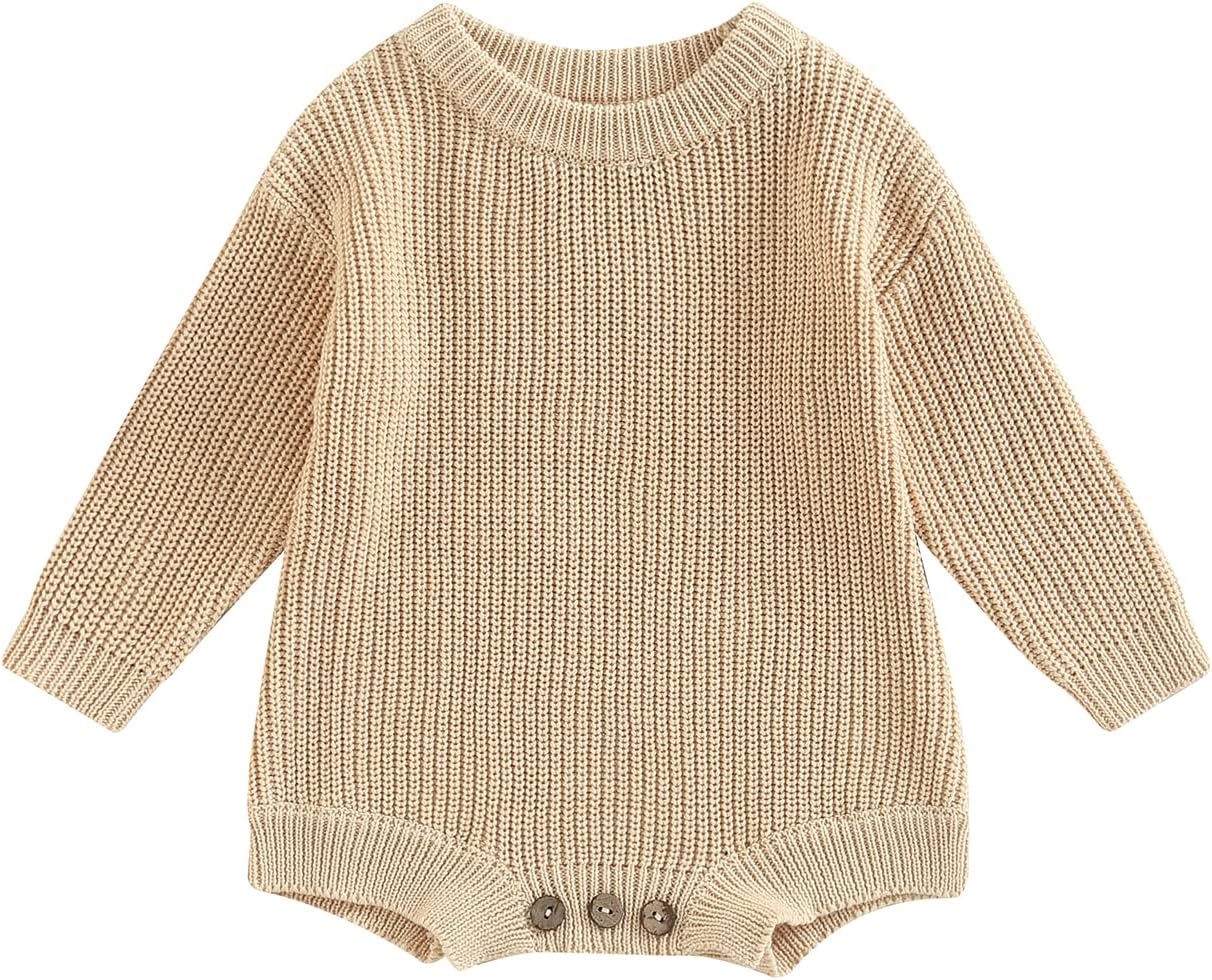 FYBITBO Baby Girl Boy Sweater Knit Oversized Pullover Sweatshirt Romper Onesie Warm Fall Winter Clothes Outfit Newborn